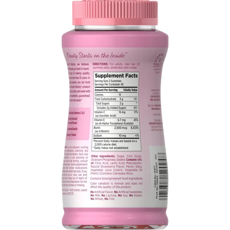 NATURE'S BOUNTY HAIR SKIN NAIL VITAMINS BIOTIN WOMEN'S MULTIVITAMIN STRAWBERRY GUMMIES 90 CT