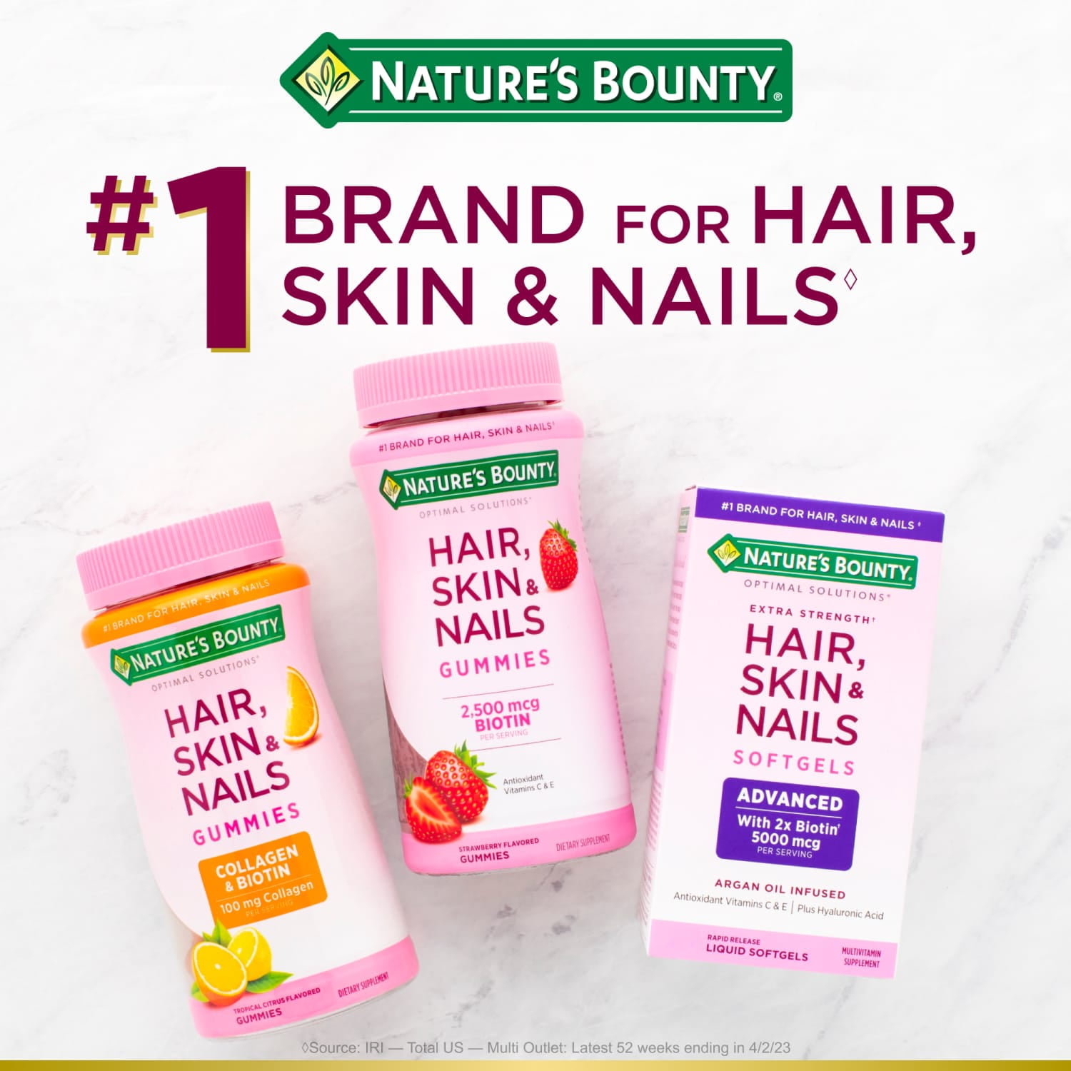 NATURE'S BOUNTY HAIR SKIN NAIL VITAMINS BIOTIN WOMEN'S MULTIVITAMIN STRAWBERRY GUMMIES 90 CT