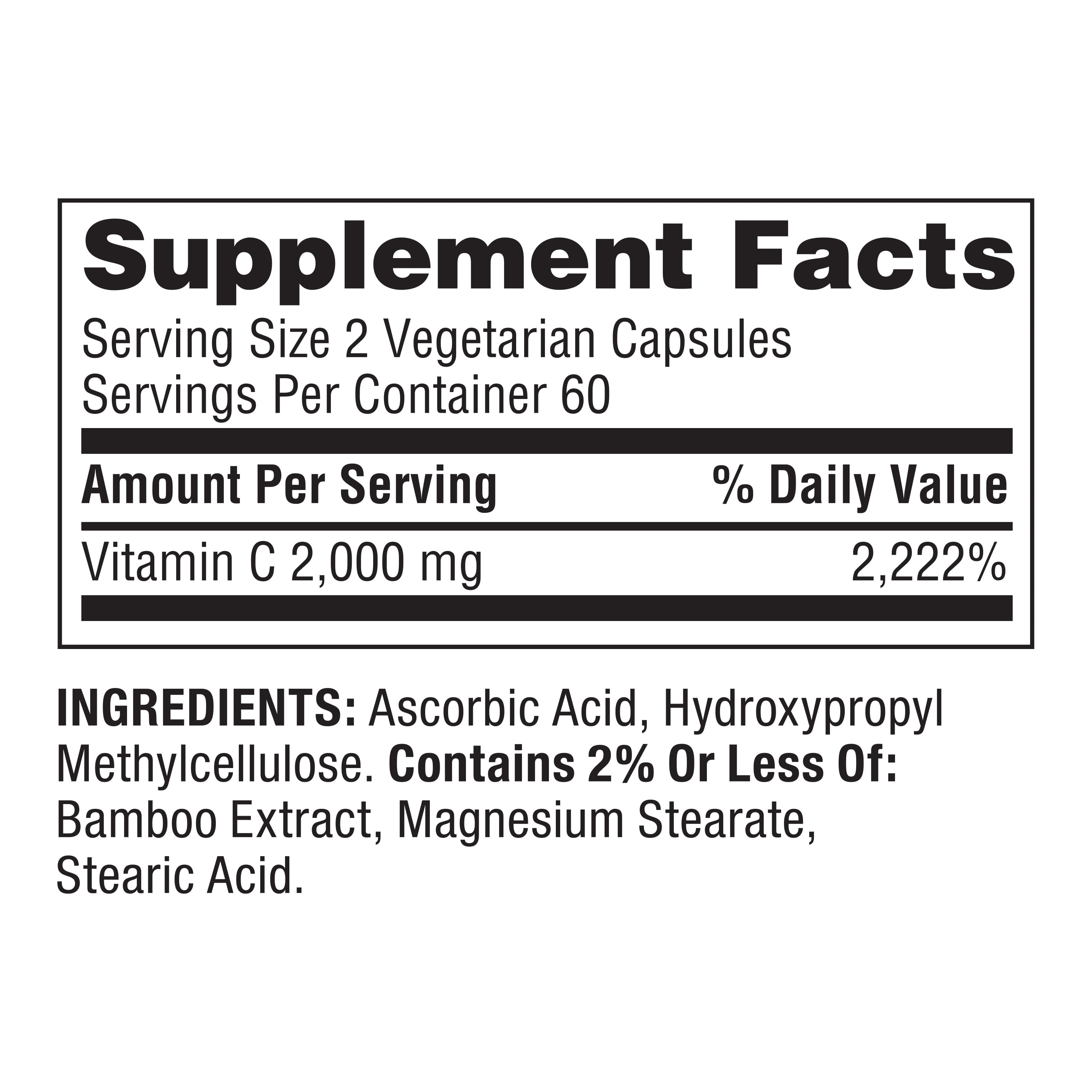 SPRING VALLEY ULTRA STRENGTH VITAMIN C CAPSULES 2000 MG 120 COUNT DIETARY SUPPLEMENT