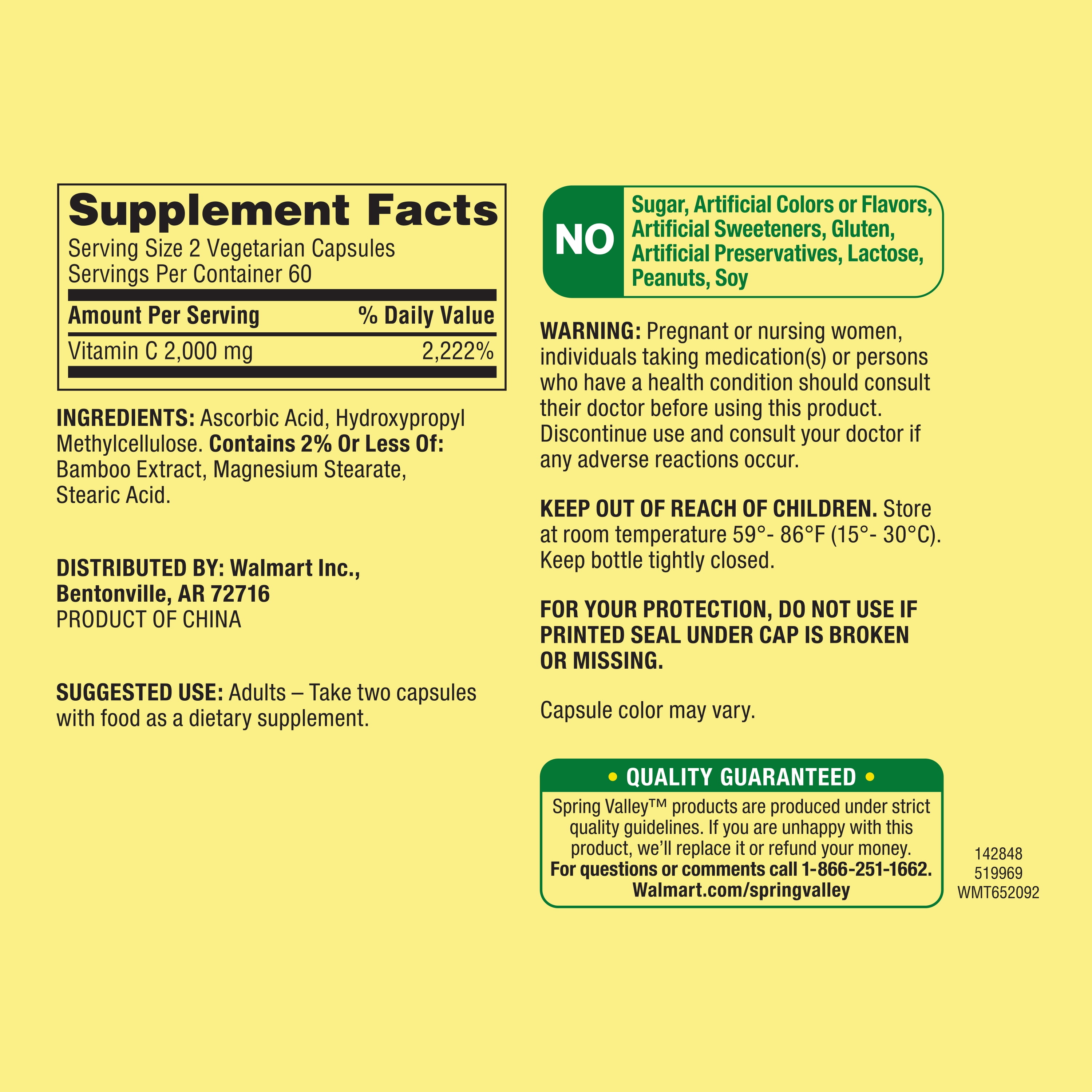 SPRING VALLEY ULTRA STRENGTH VITAMIN C CAPSULES 2000 MG 120 COUNT DIETARY SUPPLEMENT