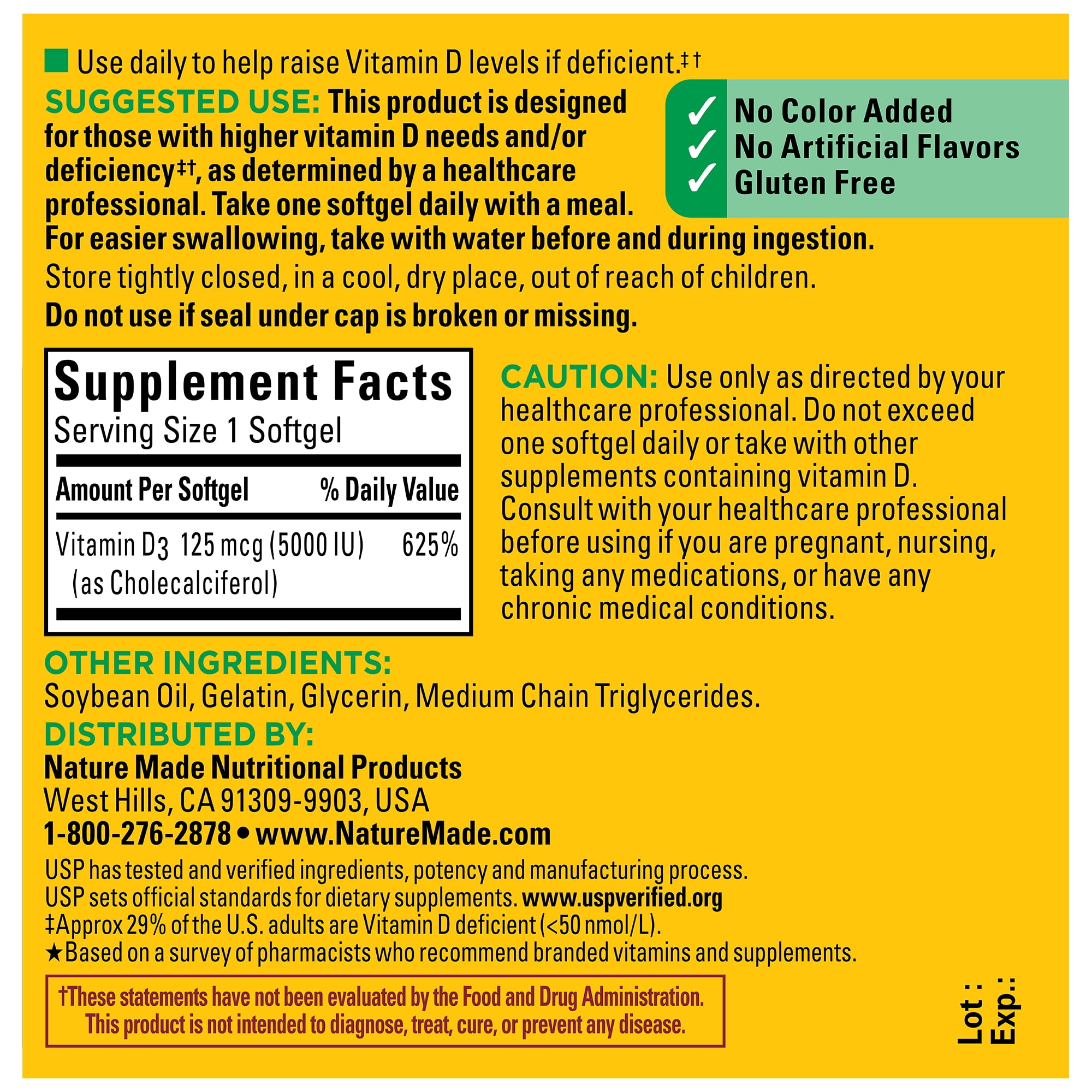 NATURE MADE EXTRA STRENGTH VITAMIN D3 5000 IU SOFTGELS 125 MCG BONE IMMUNE HEALTH SUPPORT 100 COUNT