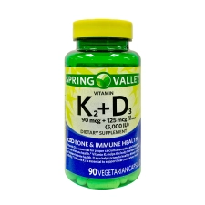 SPRING VALLEY VITAMIN K2 90MCG D3 125MCG VEGETARIAN CAPSULES 90 COUNT