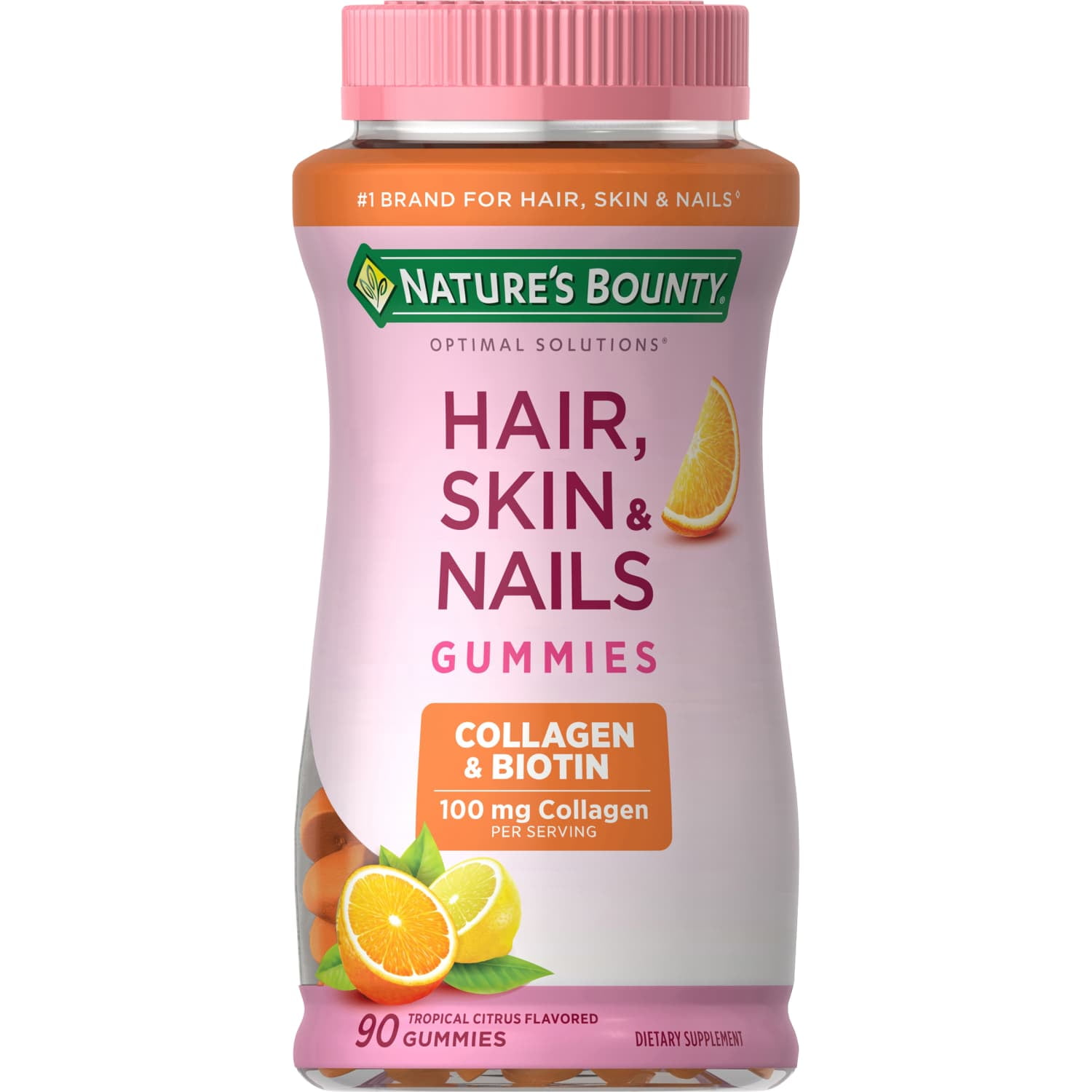 NATURE'S BOUNTY HAIR SKIN NAILS VITAMIN COLLAGEN BIOTIN WOMEN'S MULTIVITAMIN TROPICAL CITRUS GUMMIES 90 CT