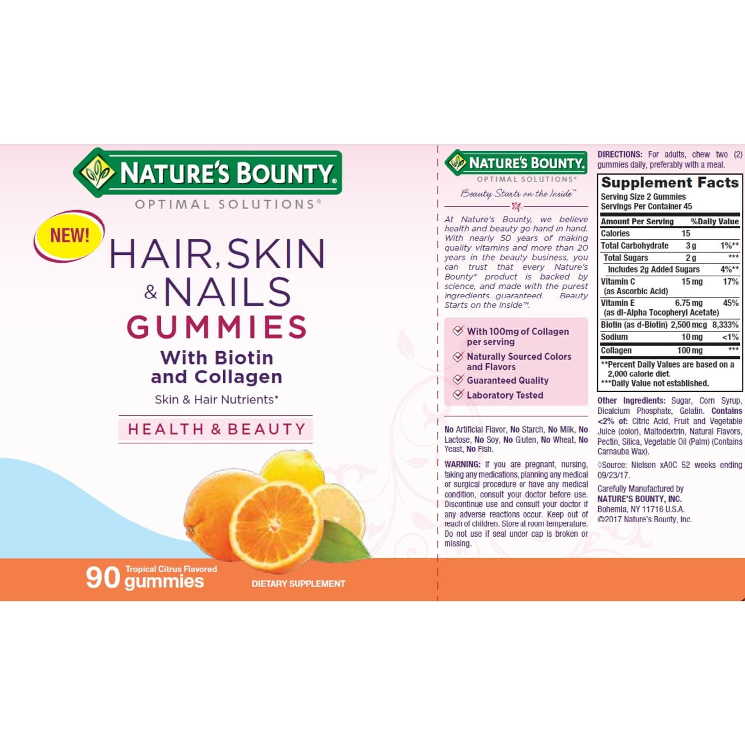 NATURE'S BOUNTY HAIR SKIN NAILS VITAMIN COLLAGEN BIOTIN WOMEN'S MULTIVITAMIN TROPICAL CITRUS GUMMIES 90 CT