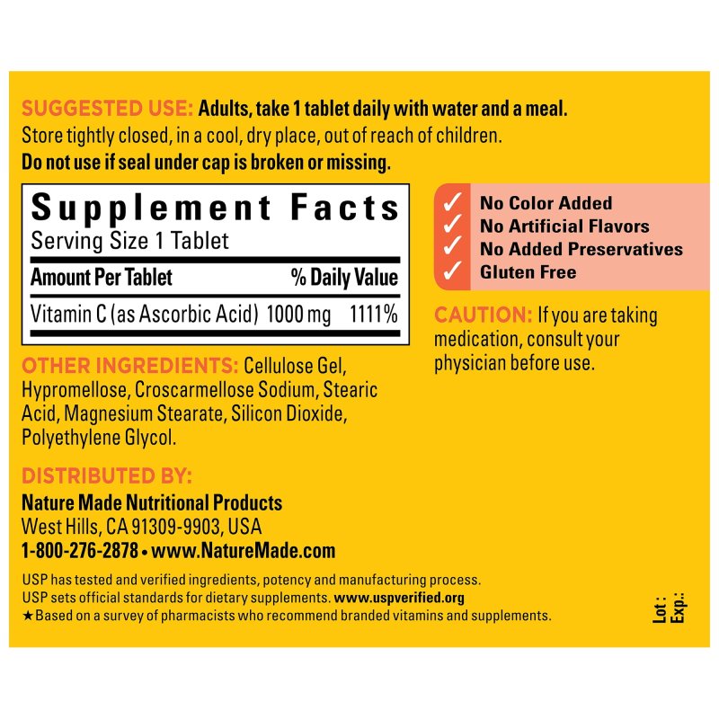 NATURE MADE EXTRA STRENGTH VITAMIN C 1000MG TABS DIETARY SUPPLEMENT 105 COUNT