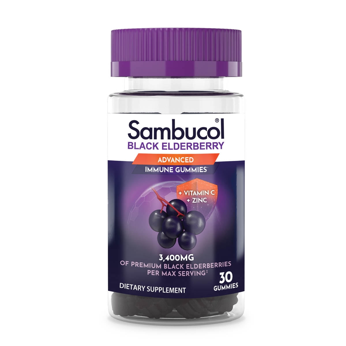 SAMBUCOL BLACK ELDERBERRY IMMUNE SUPPORT GUMMIES VITAMIN C ZINC 30 COUNT