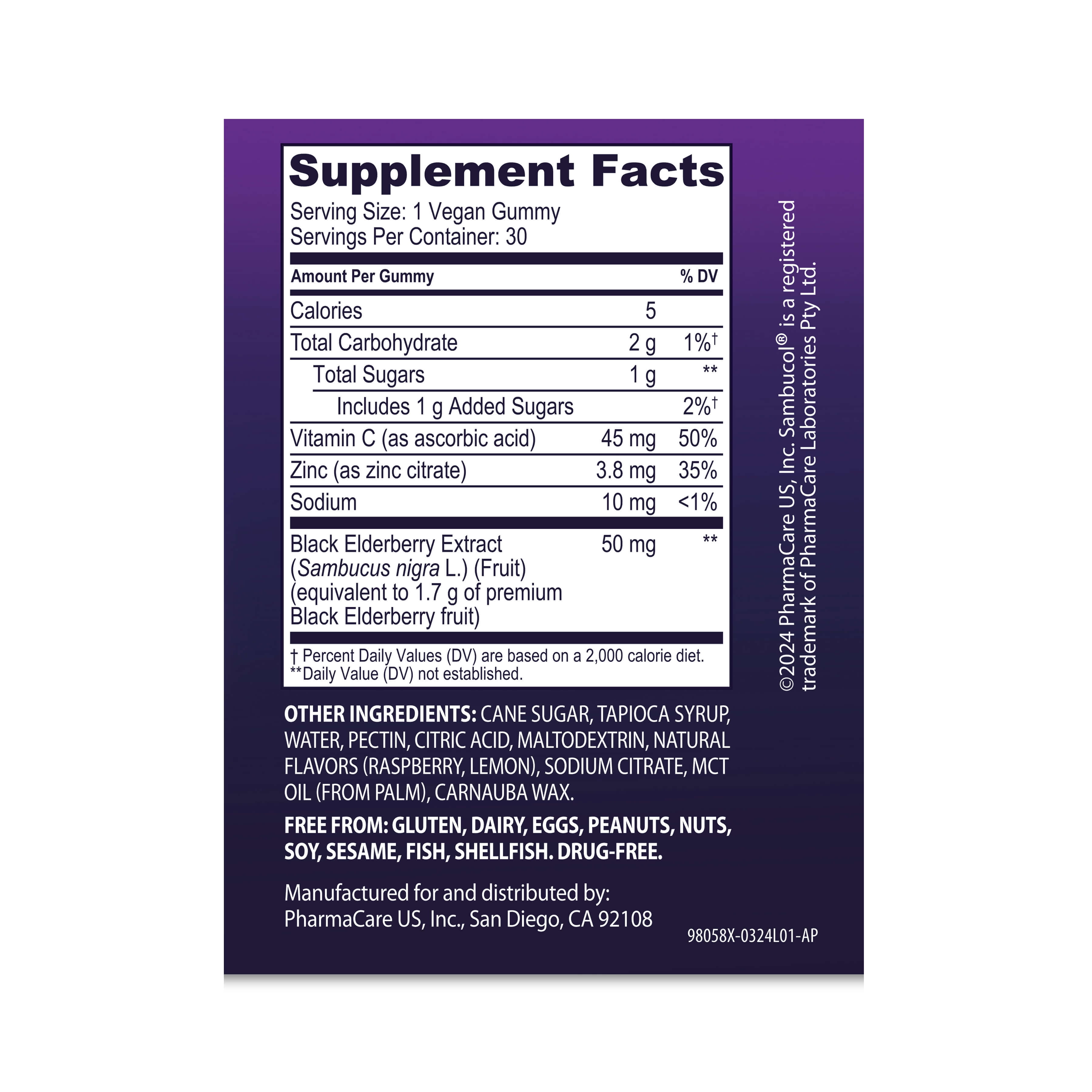 SAMBUCOL BLACK ELDERBERRY IMMUNE SUPPORT GUMMIES VITAMIN C ZINC 30 COUNT