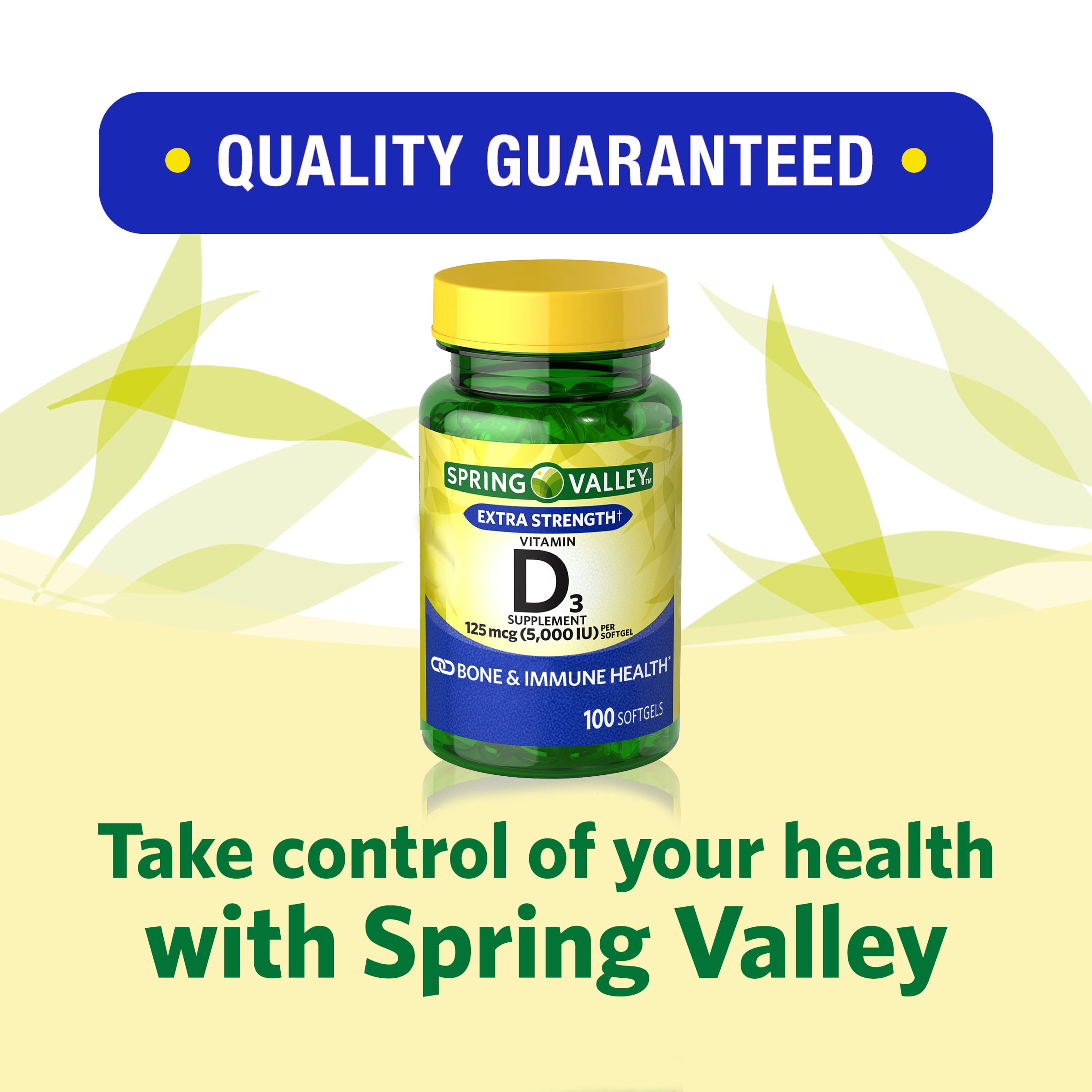 SPRING VALLEY VITAMIN D3 SOFTGELS 5000 IU 100 COUNT FOR STRONG BONES AND IMMUNE SUPPORT