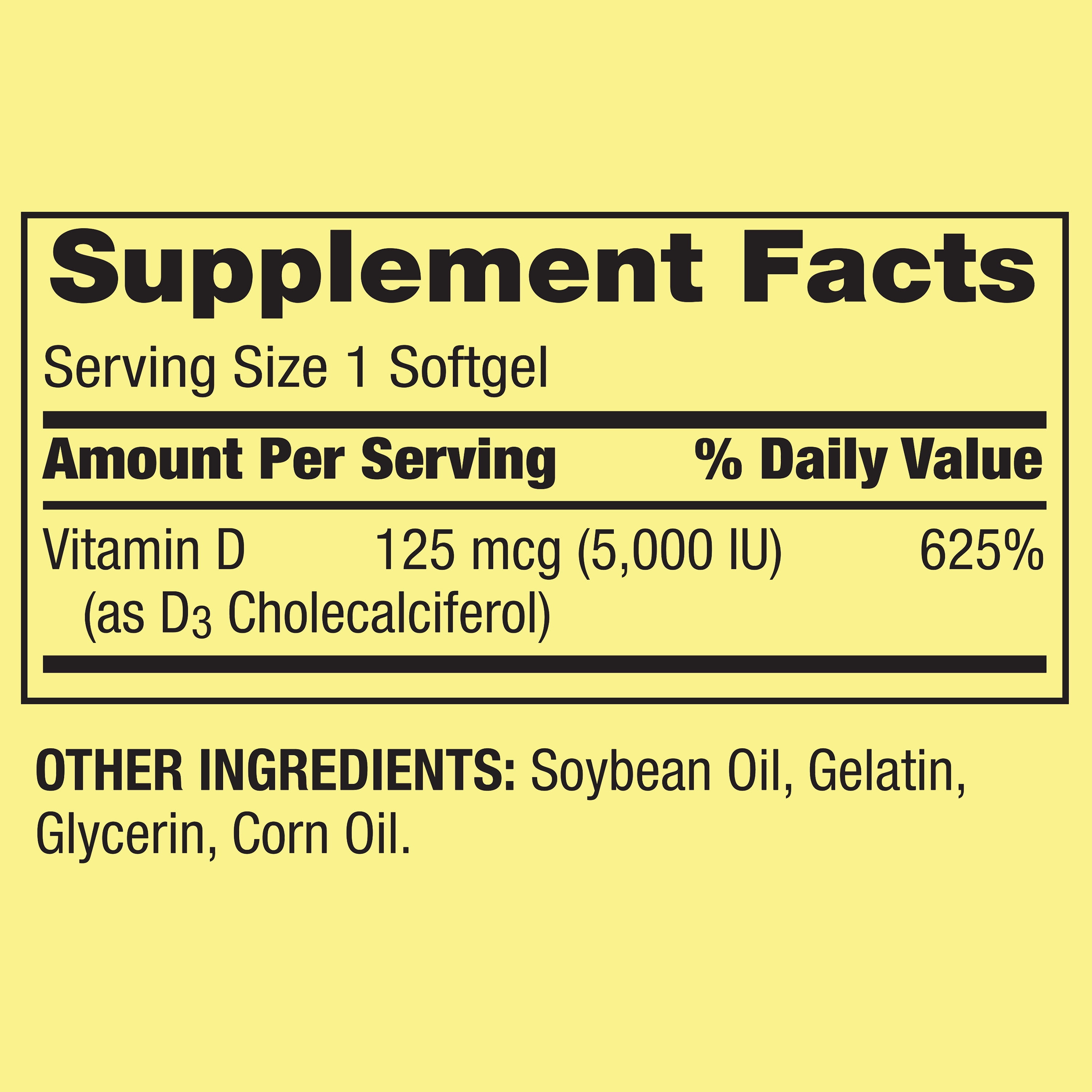 SPRING VALLEY VITAMIN D3 SOFTGELS 5000 IU 100 COUNT FOR STRONG BONES AND IMMUNE SUPPORT