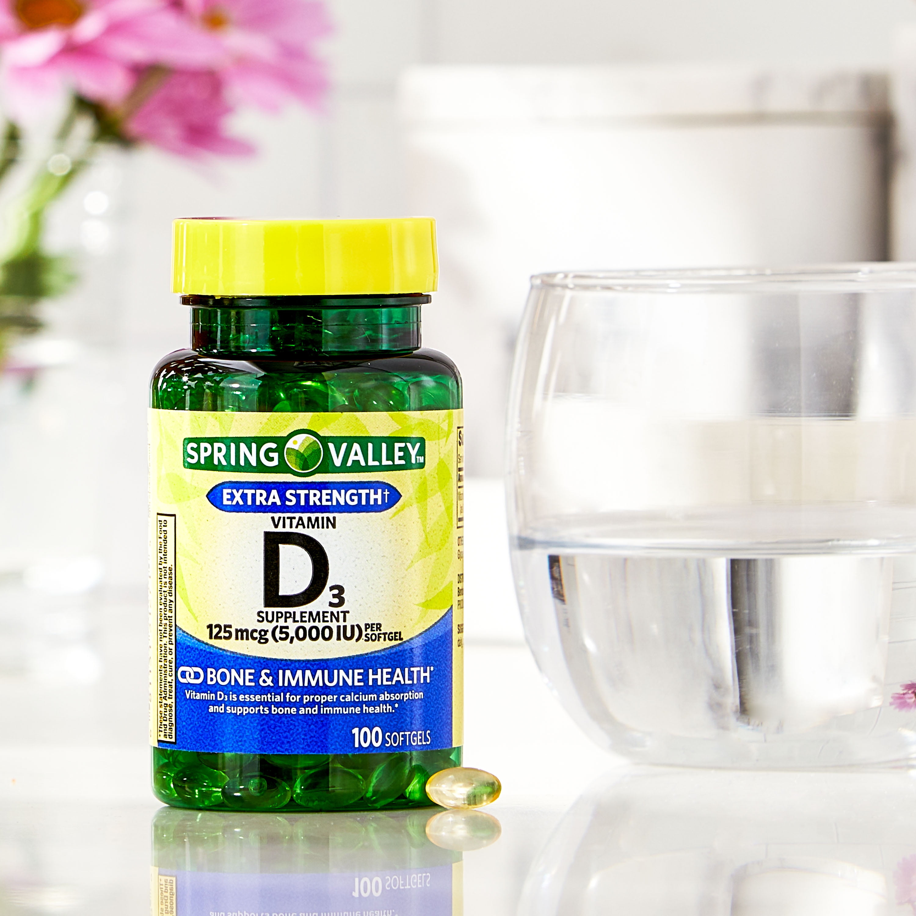SPRING VALLEY VITAMIN D3 SOFTGELS 5000 IU 100 COUNT FOR STRONG BONES AND IMMUNE SUPPORT