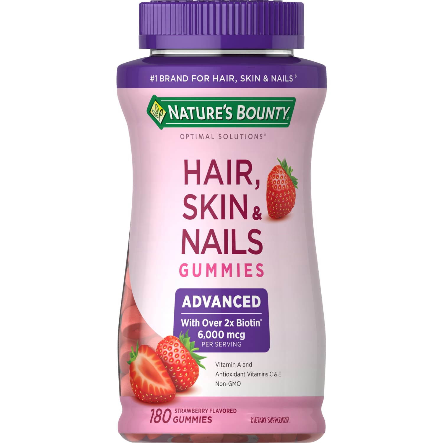 NATURE’S BOUNTY ADVANCED HAIR SKIN AND NAILS VITAMIN WOMEN'S MULTIVITAMIN 2X BIOTIN STRAWBERRY GUMMIES 180 CT