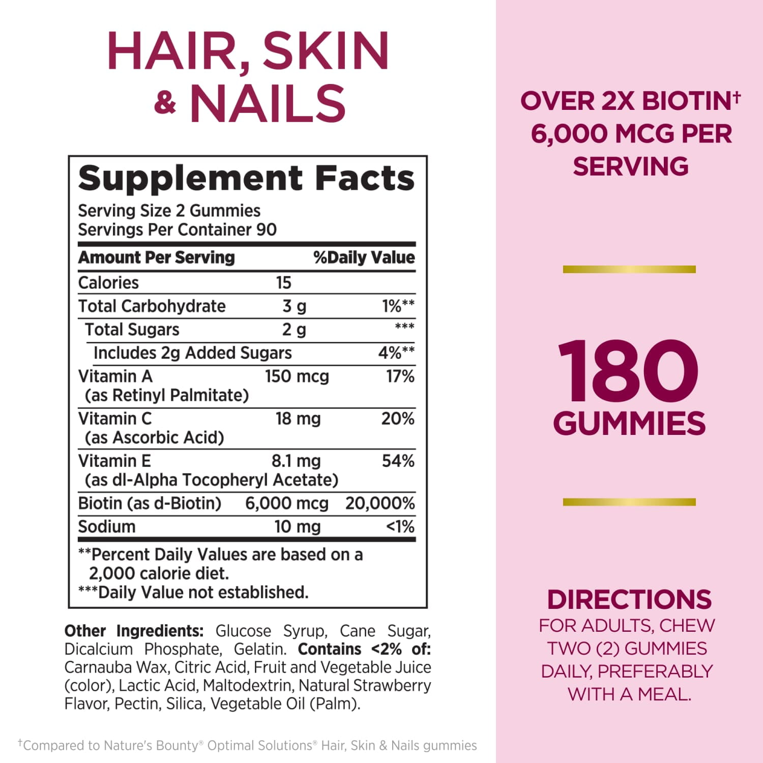 NATURE’S BOUNTY ADVANCED HAIR SKIN AND NAILS VITAMIN WOMEN'S MULTIVITAMIN 2X BIOTIN STRAWBERRY GUMMIES 180 CT