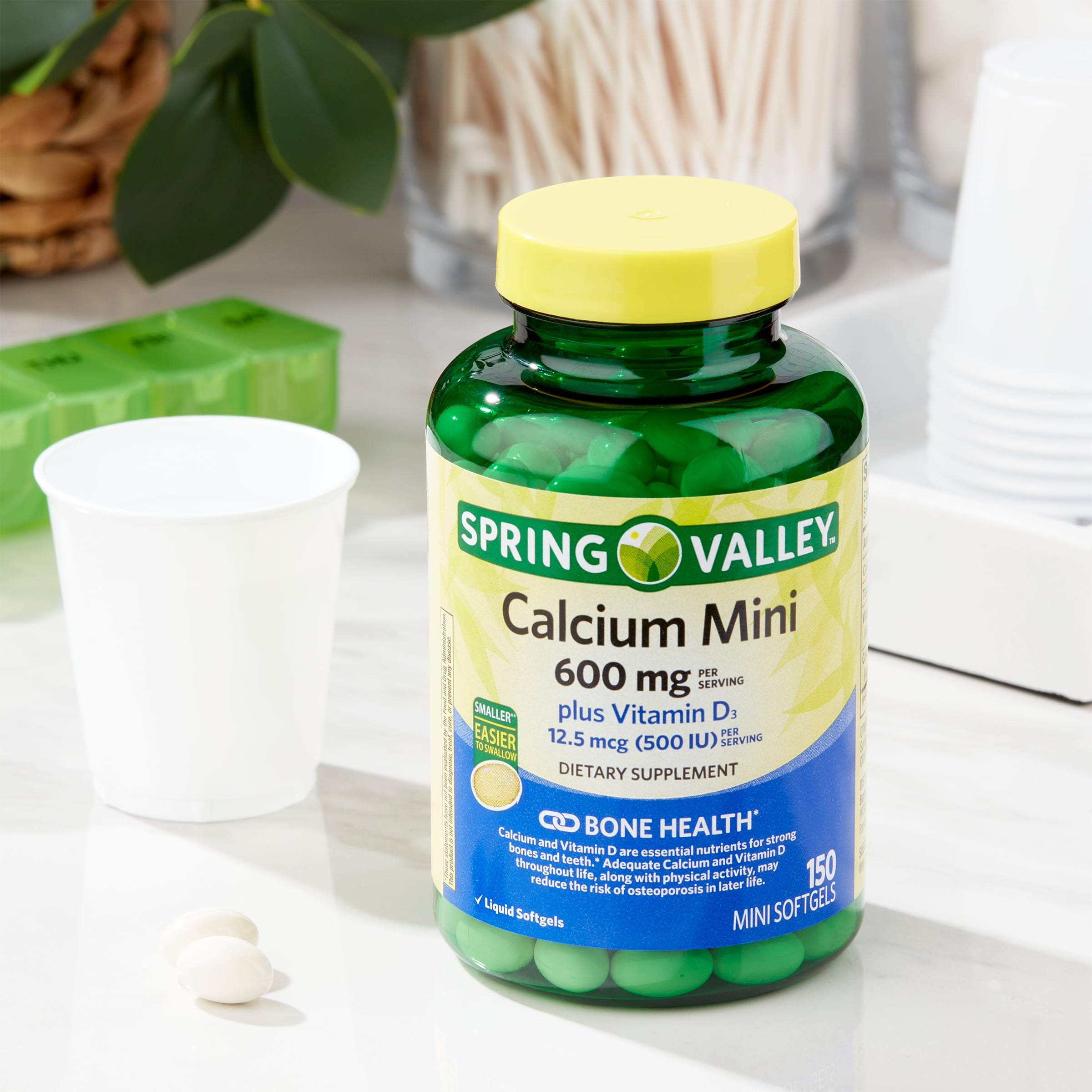 SPRING VALLEY CALCIUM PLUS VITAMIN D3 DIETARY SUPPLEMENT 150 MINI SOFTGELS FOR BONE HEALTH AND STRONG BONES