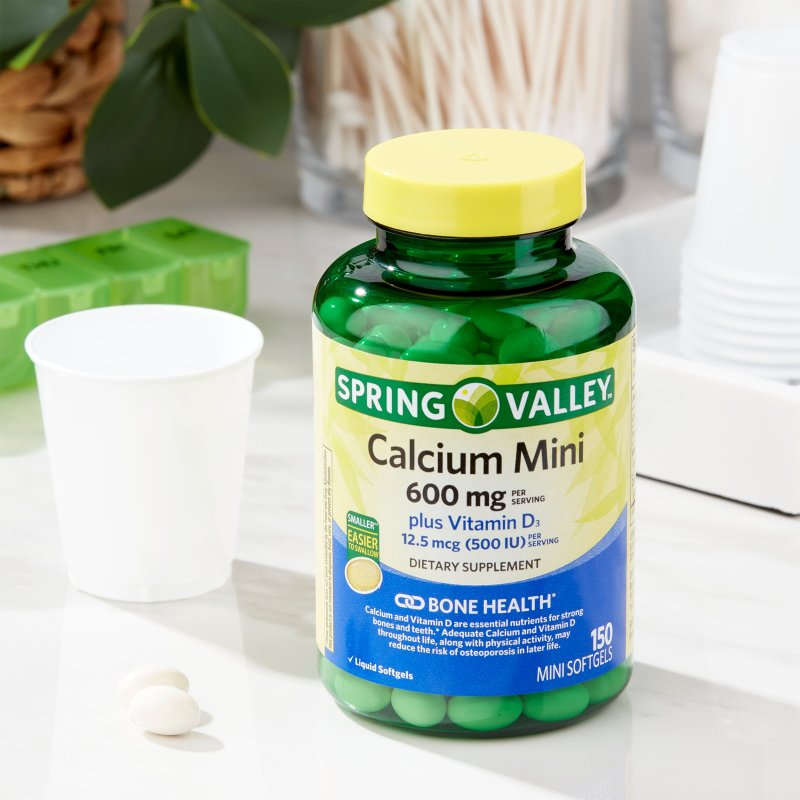 SPRING VALLEY CALCIUM PLUS VITAMIN D3 DIETARY SUPPLEMENT 150 MINI SOFTGELS FOR BONE HEALTH AND STRONG BONES