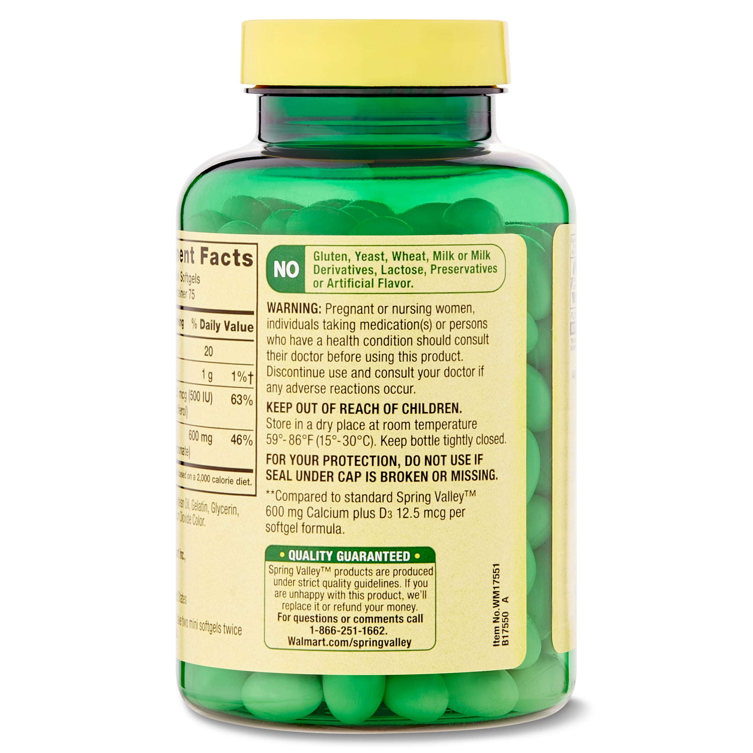 SPRING VALLEY CALCIUM PLUS VITAMIN D3 DIETARY SUPPLEMENT 150 MINI SOFTGELS FOR BONE HEALTH AND STRONG BONES