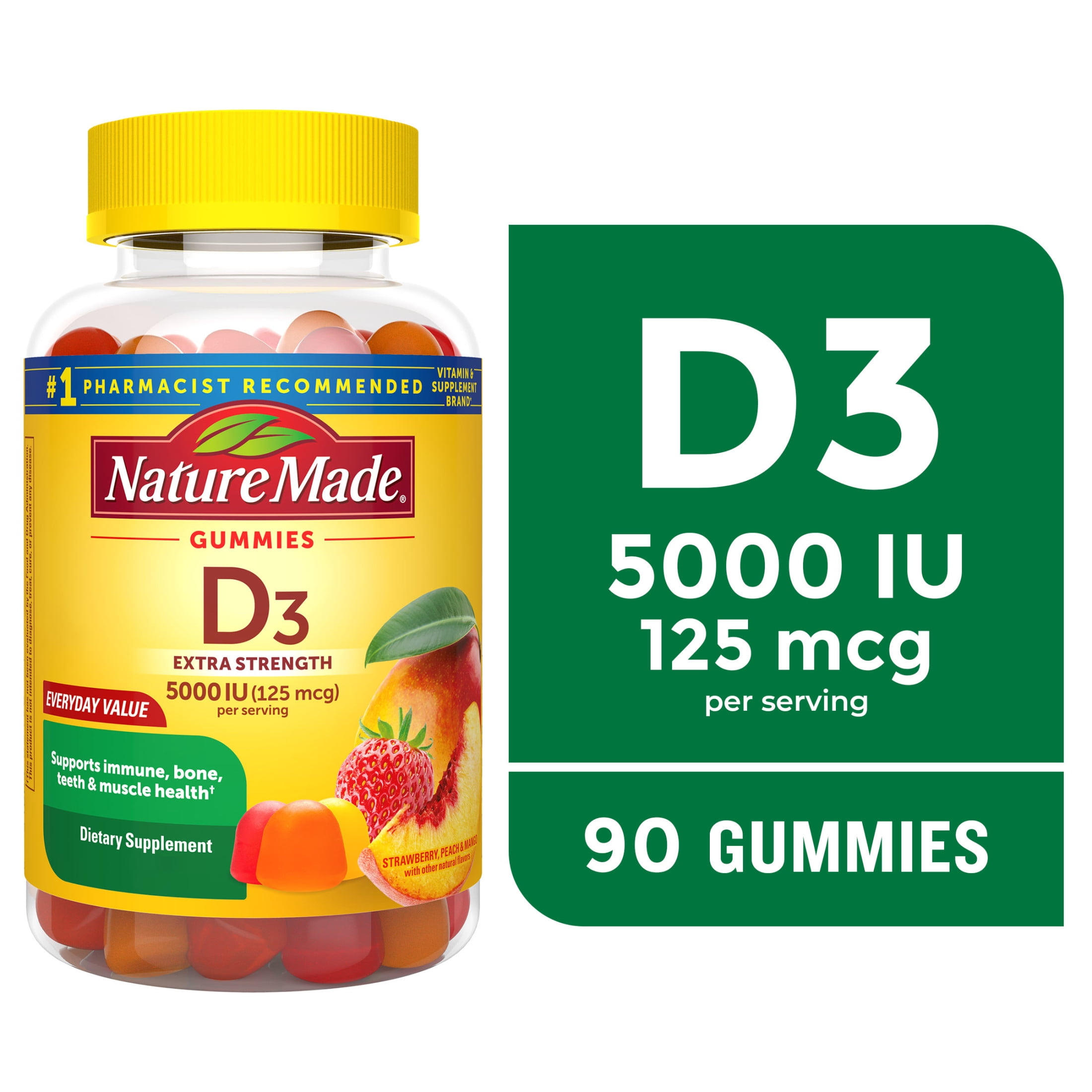 NATURE MADE EXTRA STRENGTH VITAMIN D3 5000 IU 125 MCG PER SERVING GUMMIES DIETARY SUPPLEMENT 90 COUNT