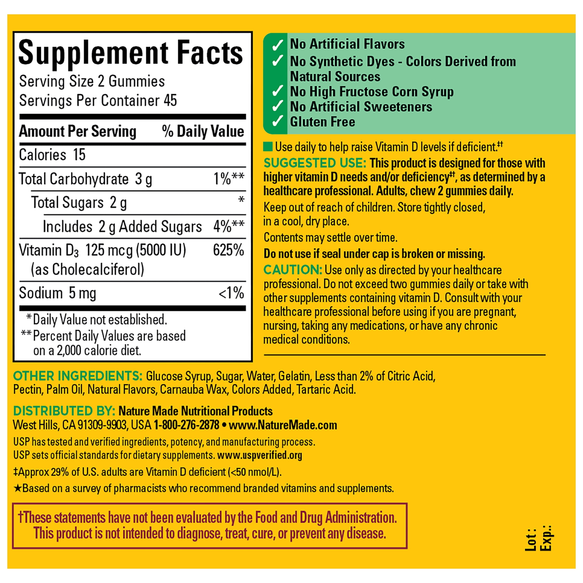 NATURE MADE EXTRA STRENGTH VITAMIN D3 5000 IU 125 MCG PER SERVING GUMMIES DIETARY SUPPLEMENT 90 COUNT