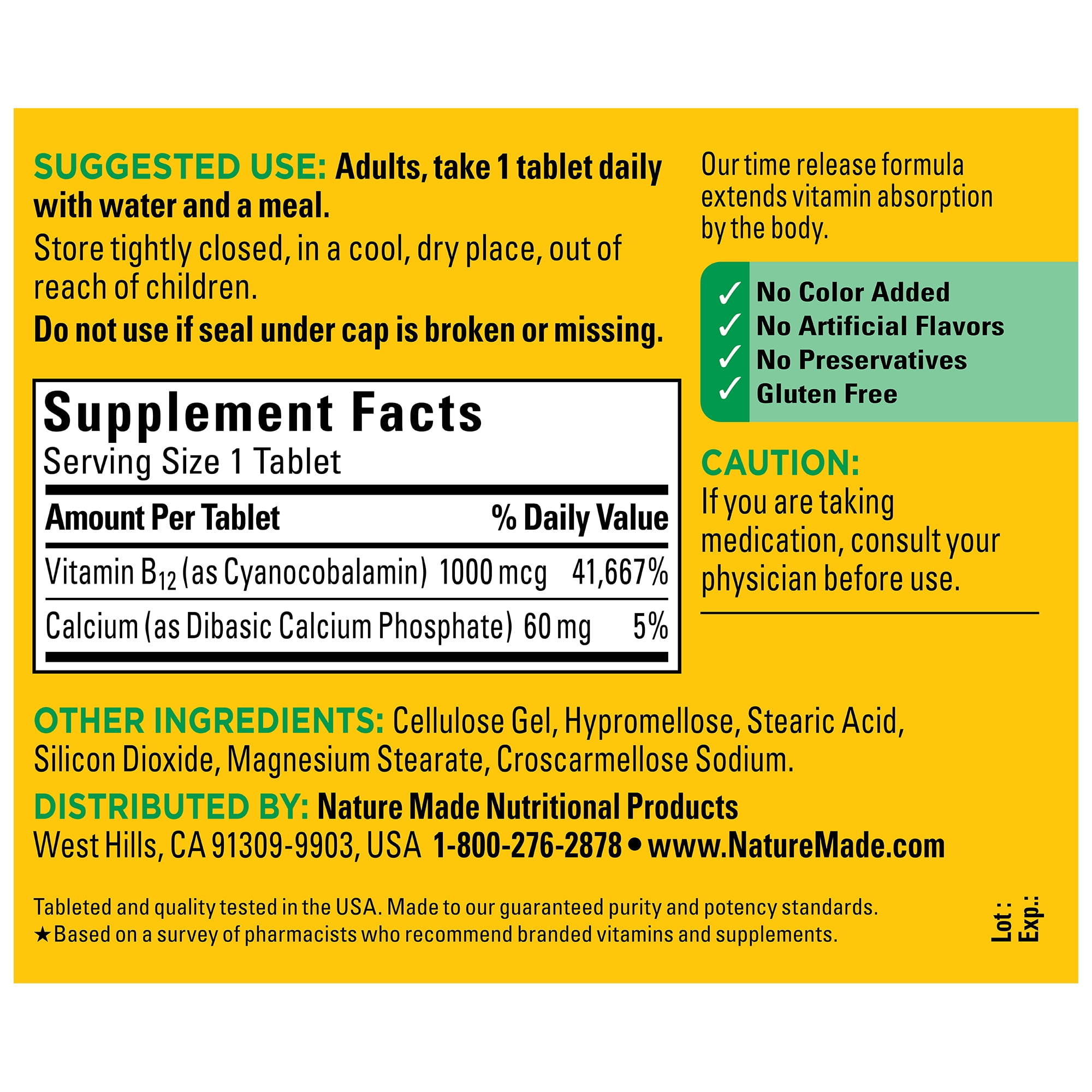 NATURE MADE VITAMIN B12 1000MCG TIME RELEASE TABLETS DIETARY SUPPLEMENT 150 COUNT