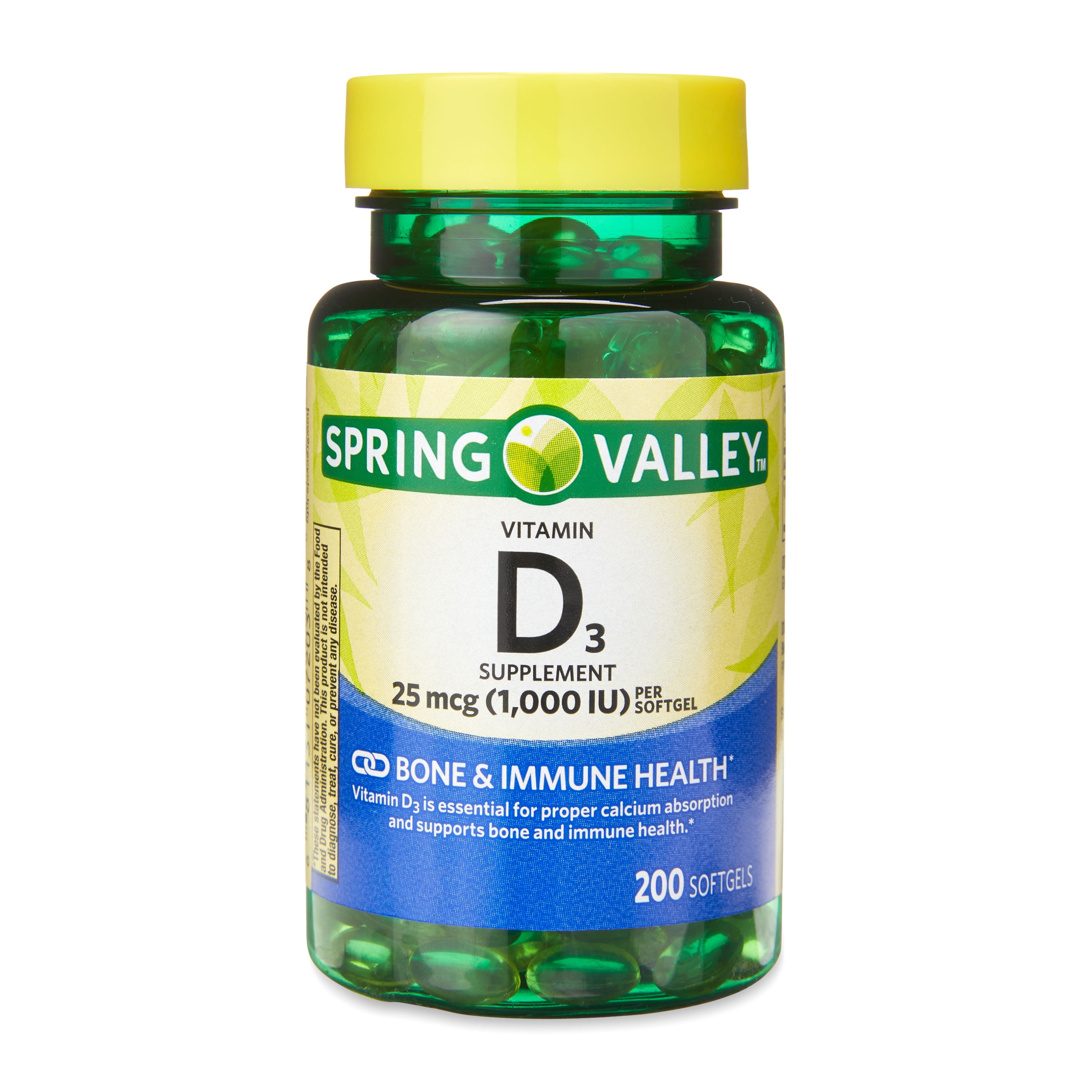 SPRING VALLEY VITAMIN D3 BONE IMMUNE HEALTH SUPPLEMENT SOFTGELS 25 MCG 1000 IU 200 COUNT