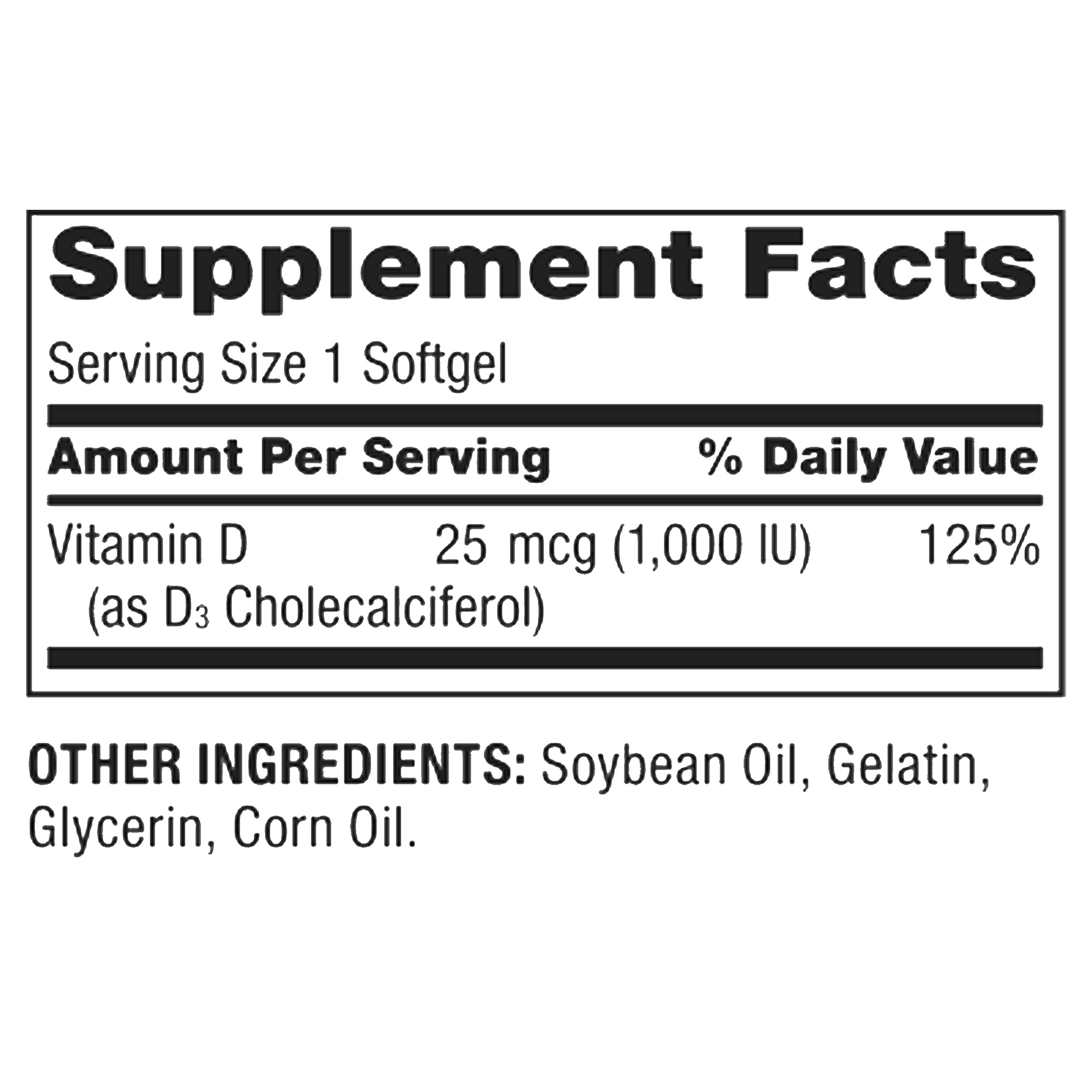 SPRING VALLEY VITAMIN D3 BONE IMMUNE HEALTH SUPPLEMENT SOFTGELS 25 MCG 1000 IU 200 COUNT