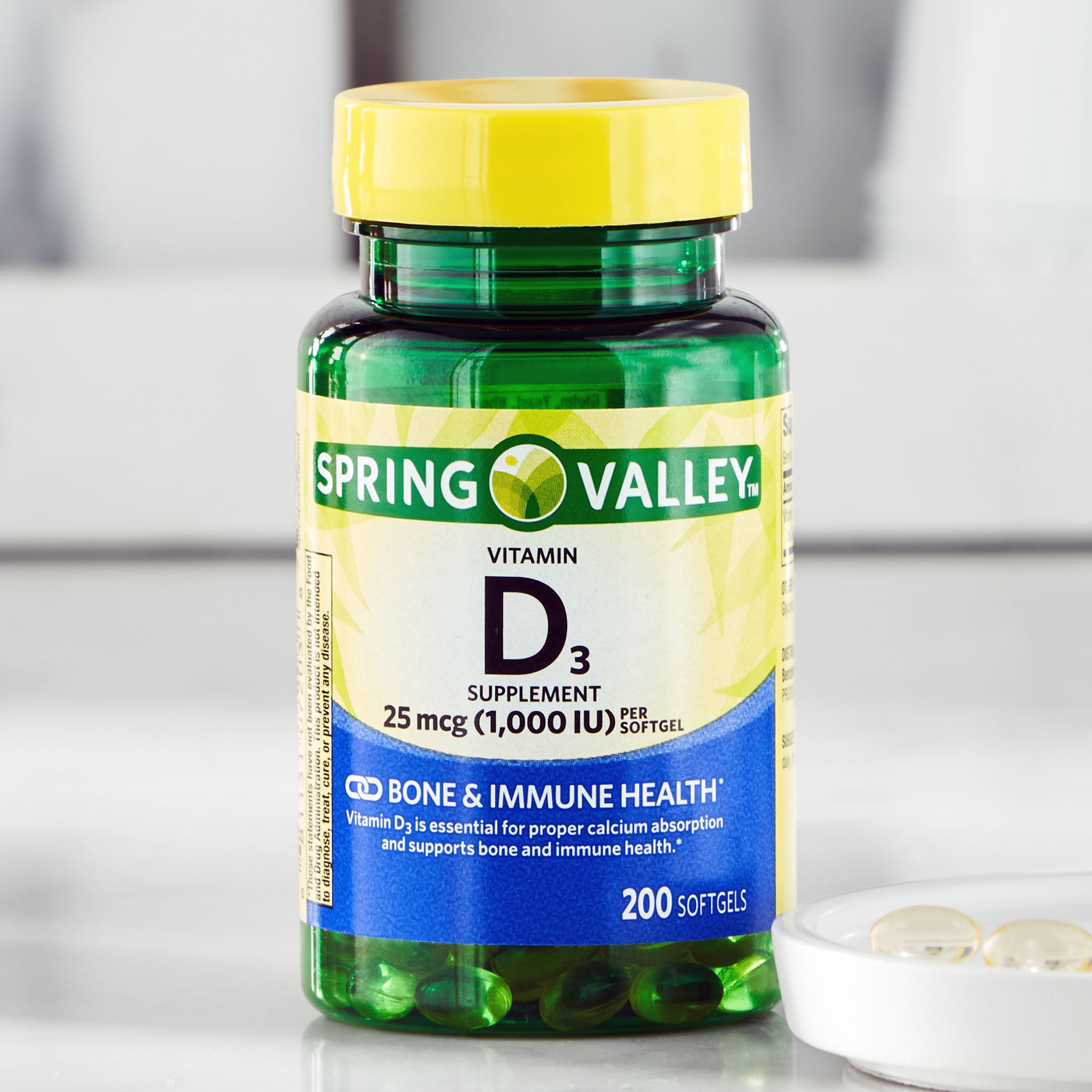 SPRING VALLEY VITAMIN D3 BONE IMMUNE HEALTH SUPPLEMENT SOFTGELS 25 MCG 1000 IU 200 COUNT