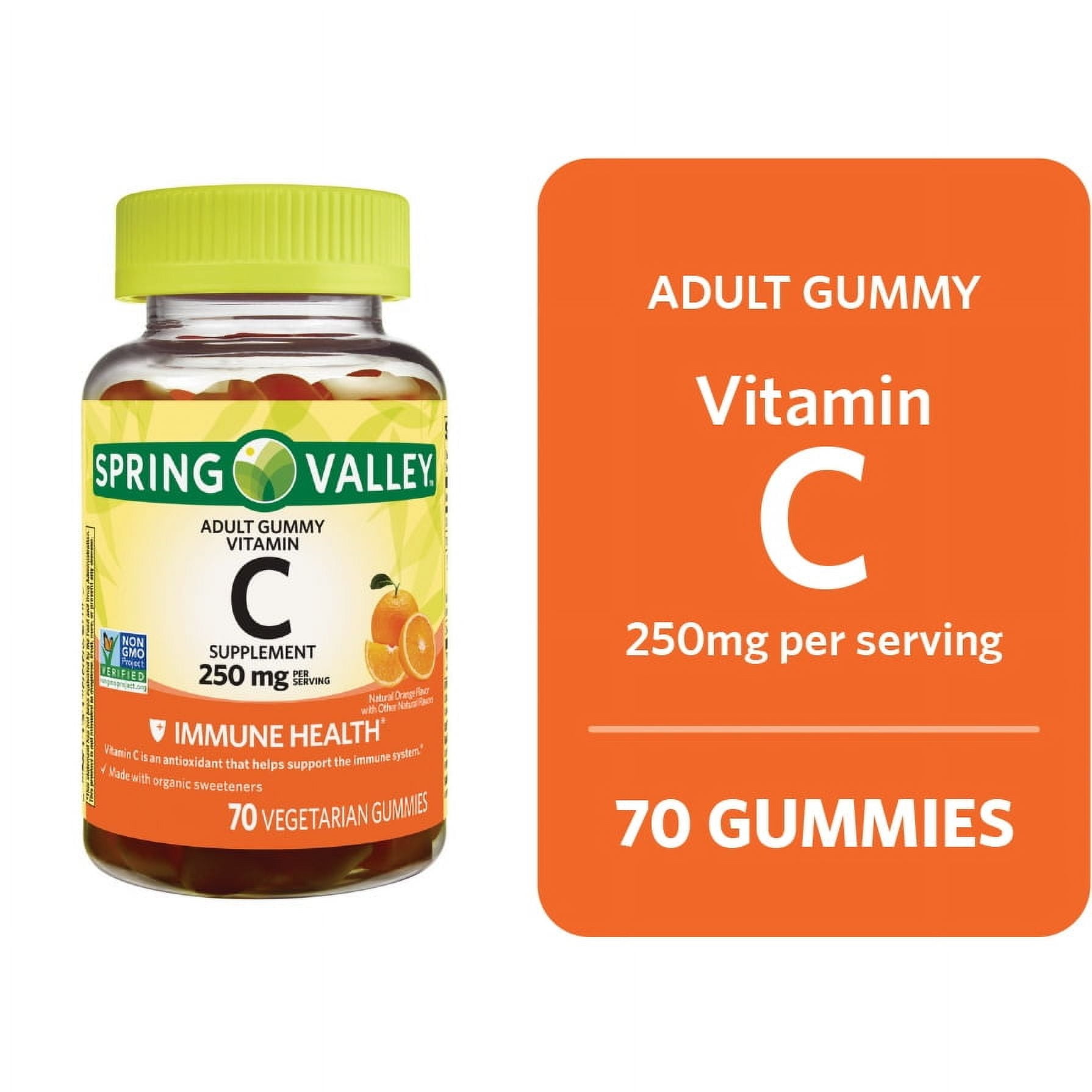 SPRING VALLEY NON GMO VITAMIN C VEGETARIAN GUMMIES ORANGE FLAVOR 250MG 70 COUNT