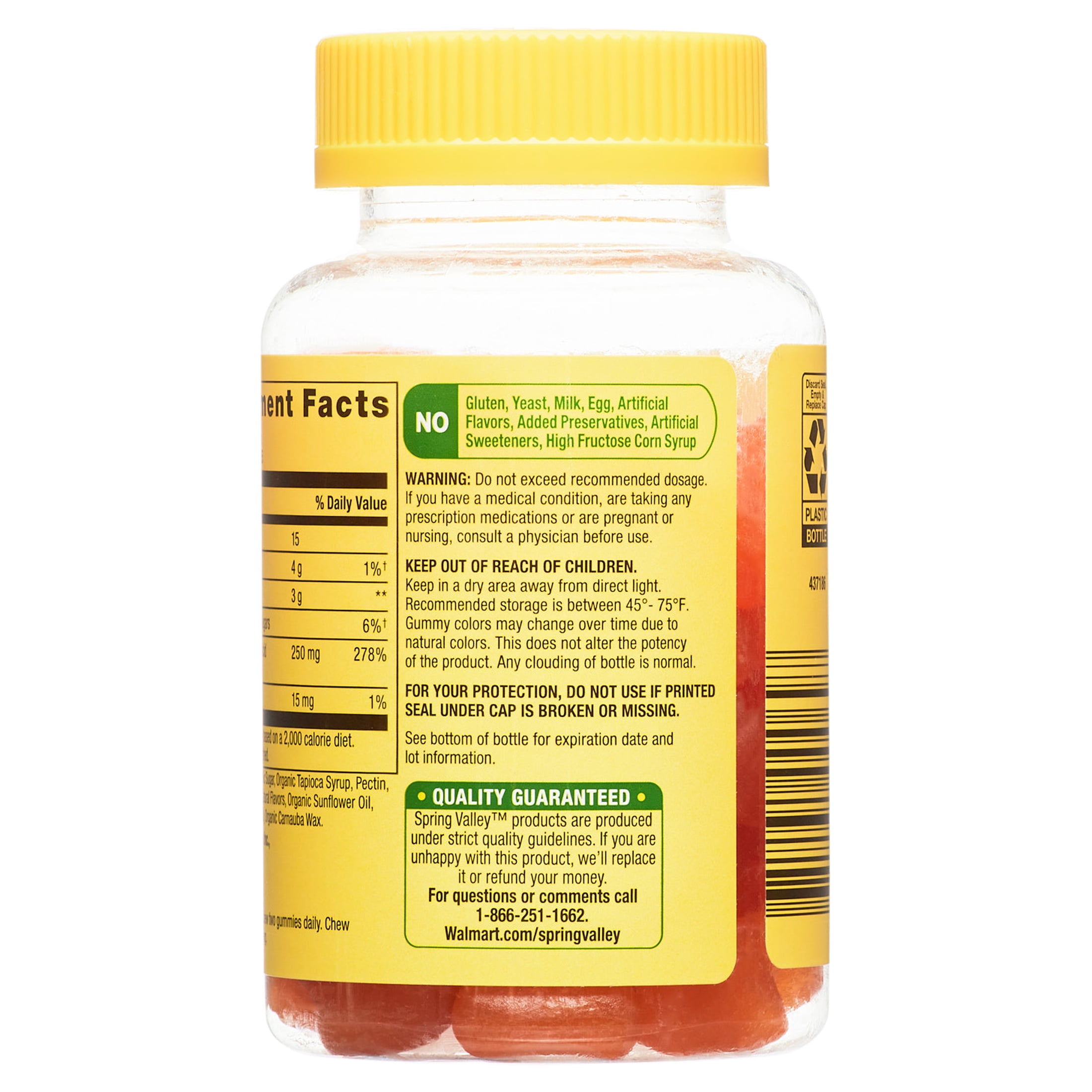 SPRING VALLEY NON GMO VITAMIN C VEGETARIAN GUMMIES ORANGE FLAVOR 250MG 70 COUNT