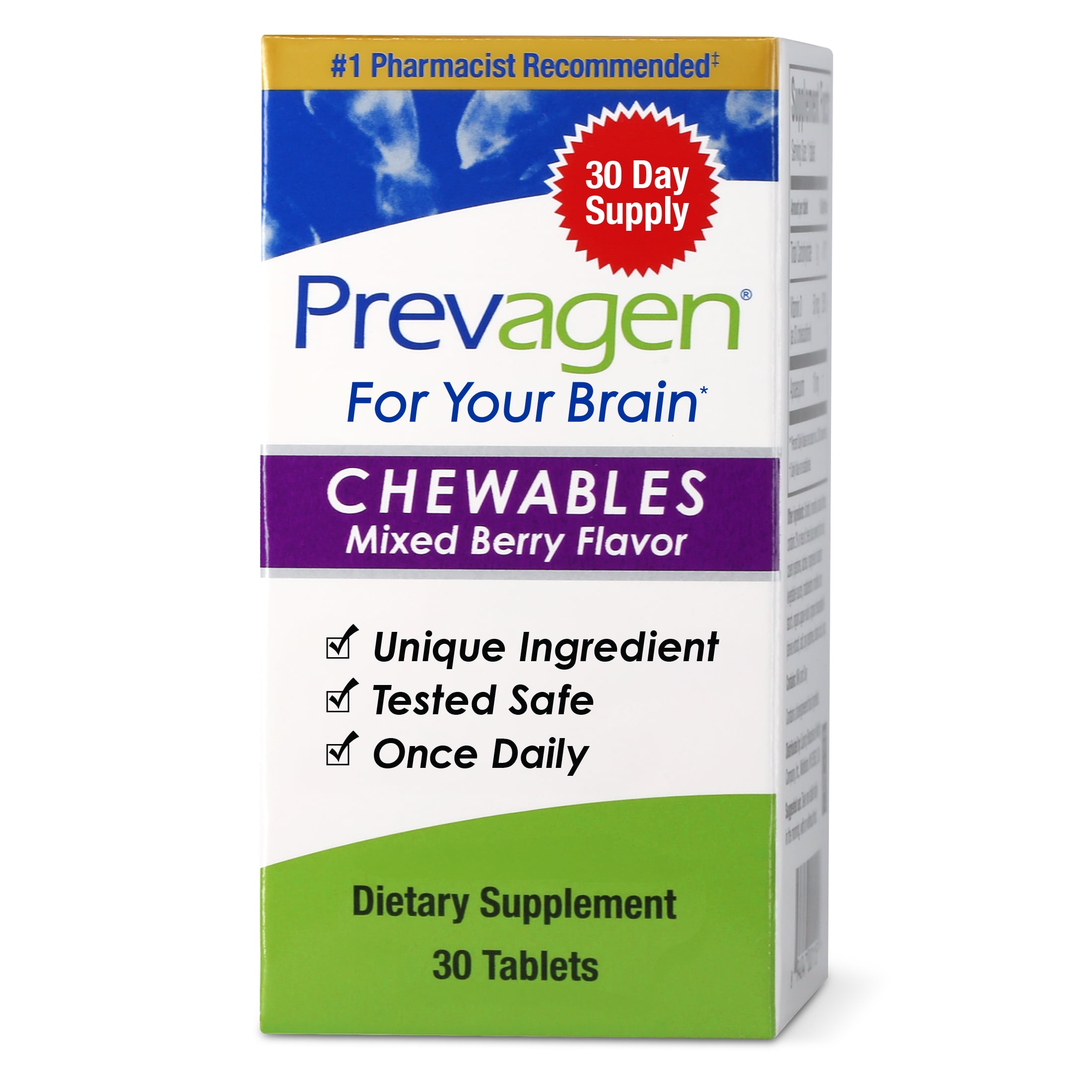 PREVAGEN REGULAR STRENGTH 10MG 30 CHEWABLE TABLETS MIXED BERRY FLAVOR APOAEQUORIN VITAMIN D