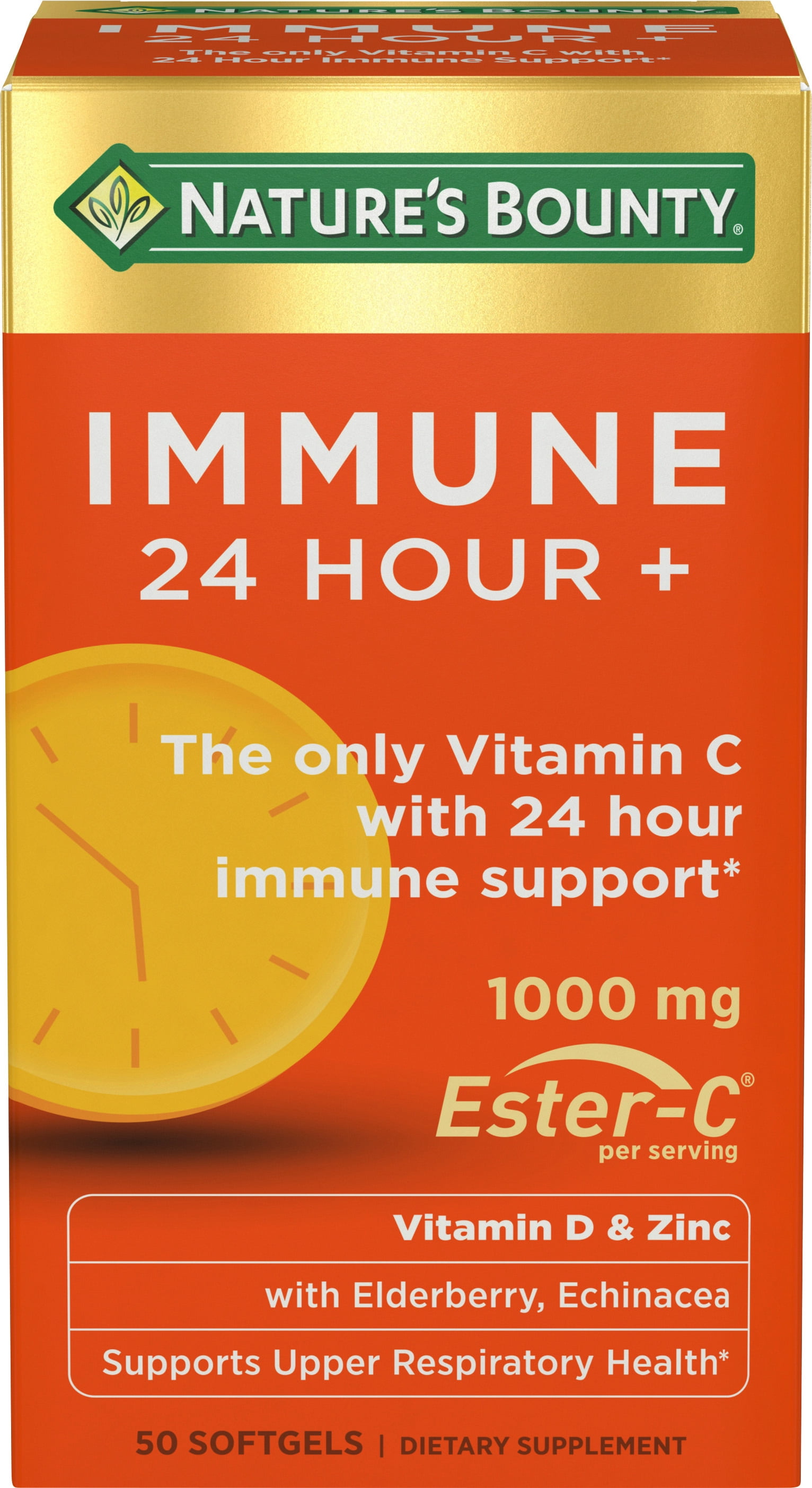 NATURE'S BOUNTY IMMUNE 24 VITAMIN C D ZINC SUPPORT 1000MG SOFTGELS 50 COUNT