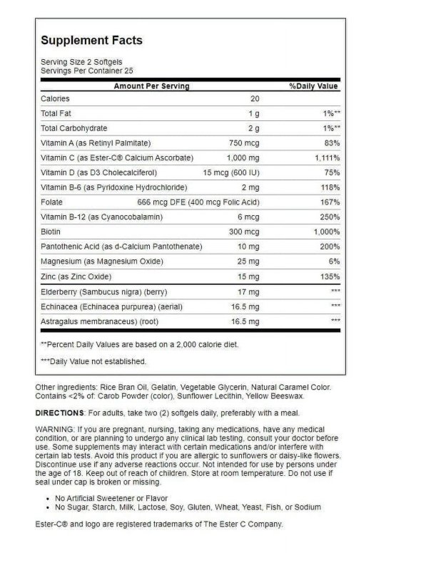NATURE'S BOUNTY IMMUNE 24 VITAMIN C D ZINC SUPPORT 1000MG SOFTGELS 50 COUNT