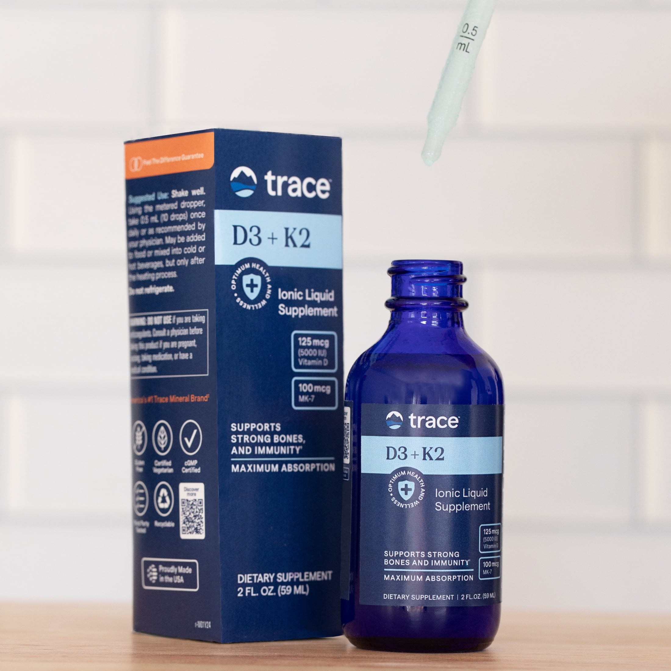 TRACE MINERALS LIQUID IONIC VITAMIN D3 K2 CONCENTRATED SUPPLEMENT BONES HEART HEALTH IMMUNITY 2 FL OZ 120 SERVINGS