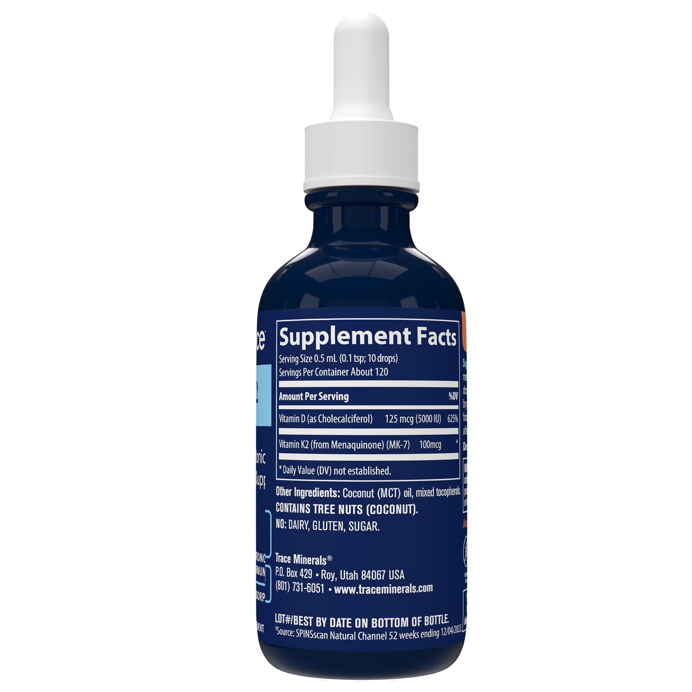 TRACE MINERALS LIQUID IONIC VITAMIN D3 K2 CONCENTRATED SUPPLEMENT BONES HEART HEALTH IMMUNITY 2 FL OZ 120 SERVINGS