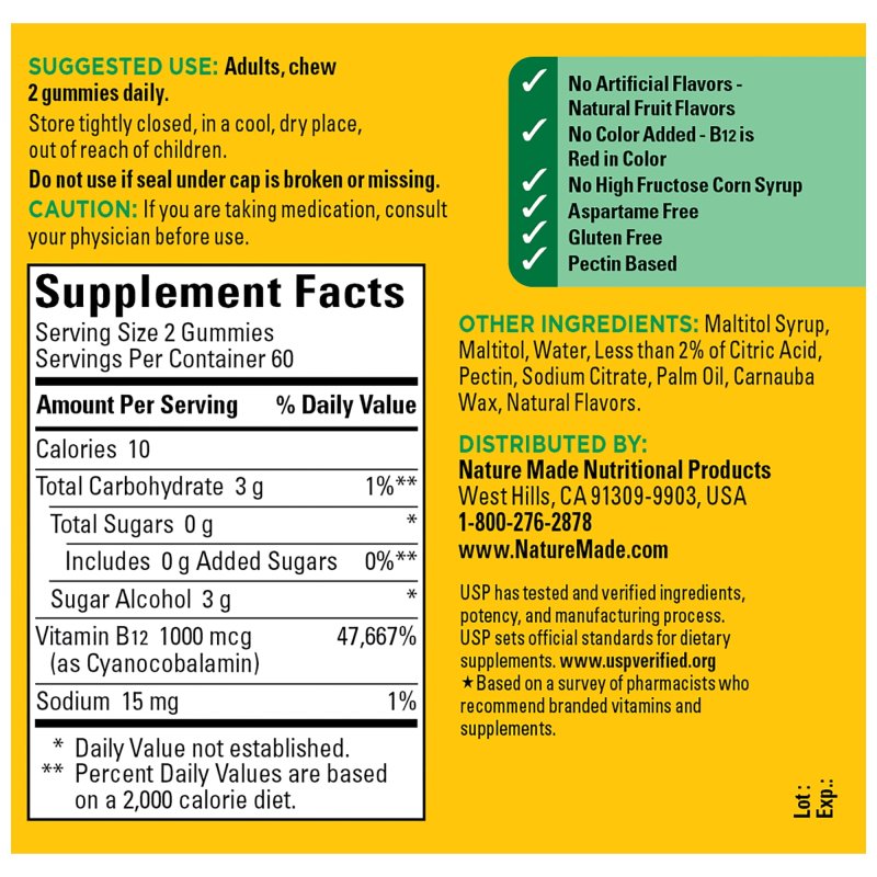 NATURE MADE ZERO SUGAR ENERGY VITAMIN B12 GUMMIES SUGAR FREE 120 COUNT PACK