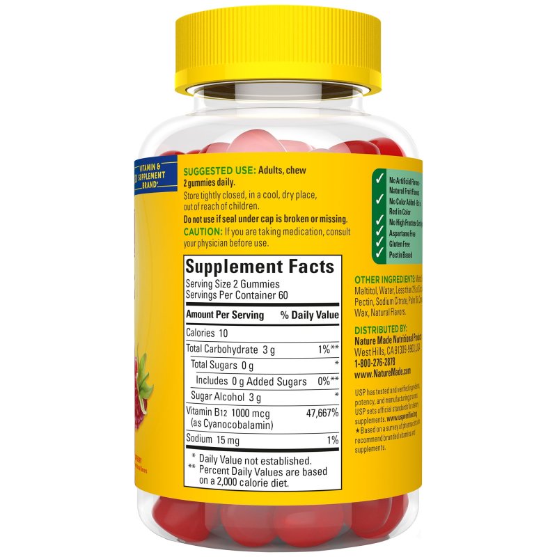 NATURE MADE ZERO SUGAR ENERGY VITAMIN B12 GUMMIES SUGAR FREE 120 COUNT PACK