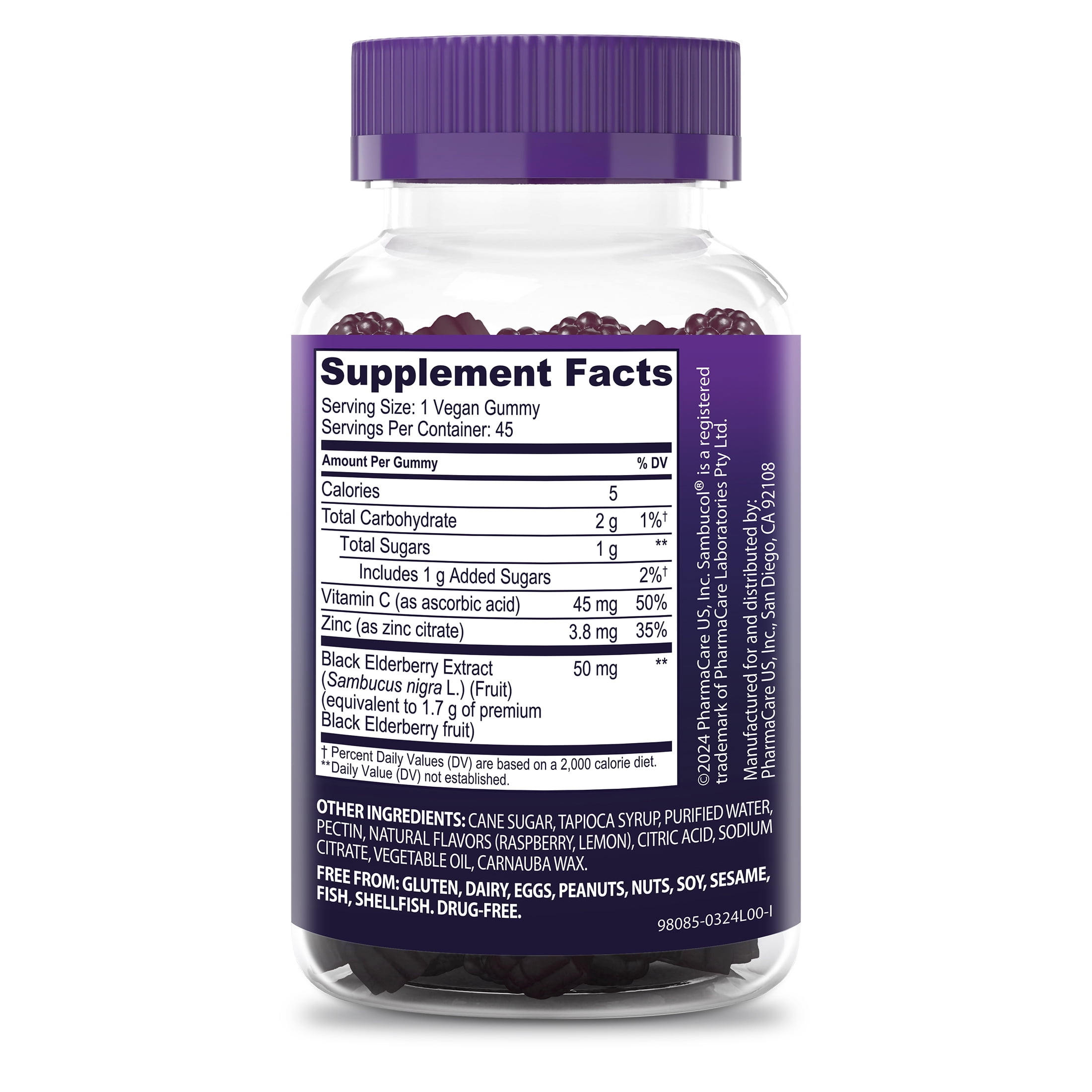 SAMBUCOL BLACK ELDERBERRY IMMUNE SUPPORT GUMMIES VITAMIN C ZINC 45 COUNT