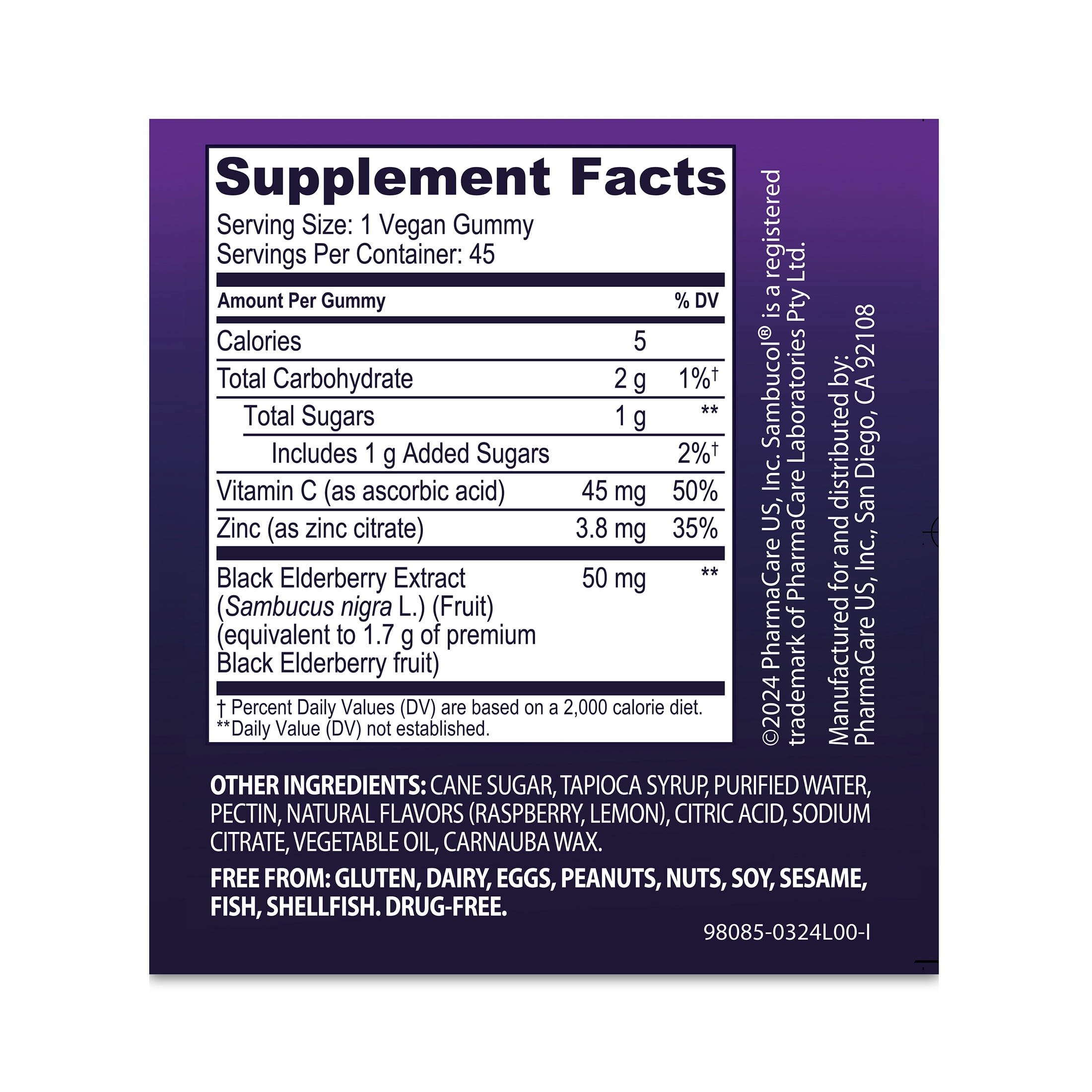 SAMBUCOL BLACK ELDERBERRY IMMUNE SUPPORT GUMMIES VITAMIN C ZINC 45 COUNT