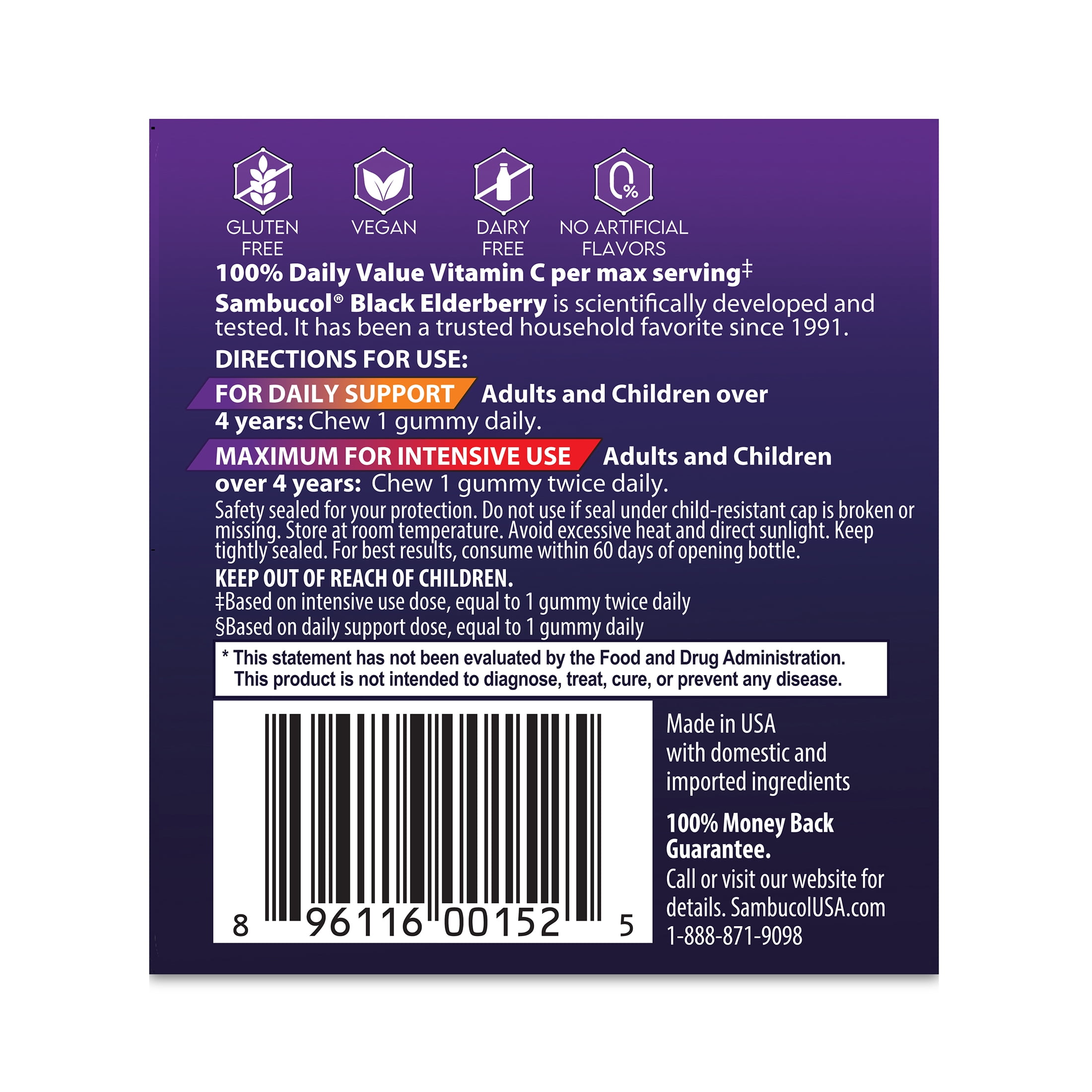SAMBUCOL BLACK ELDERBERRY IMMUNE SUPPORT GUMMIES VITAMIN C ZINC 45 COUNT