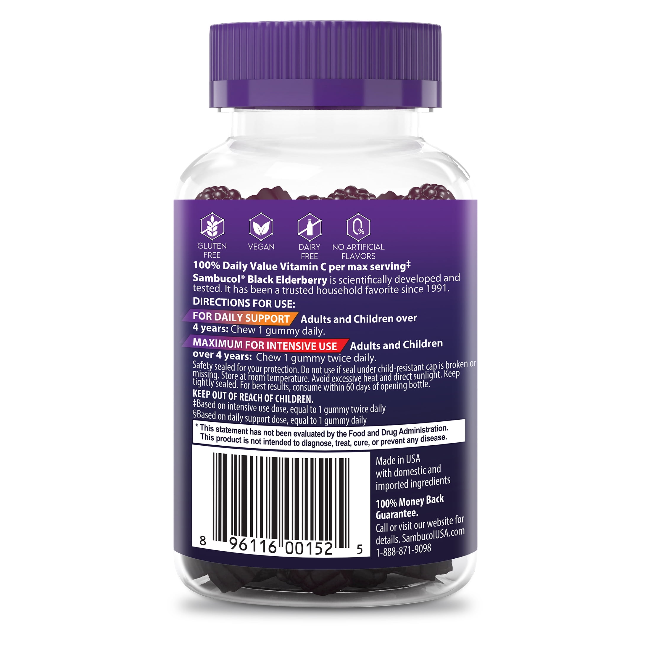 SAMBUCOL BLACK ELDERBERRY IMMUNE SUPPORT GUMMIES VITAMIN C ZINC 45 COUNT