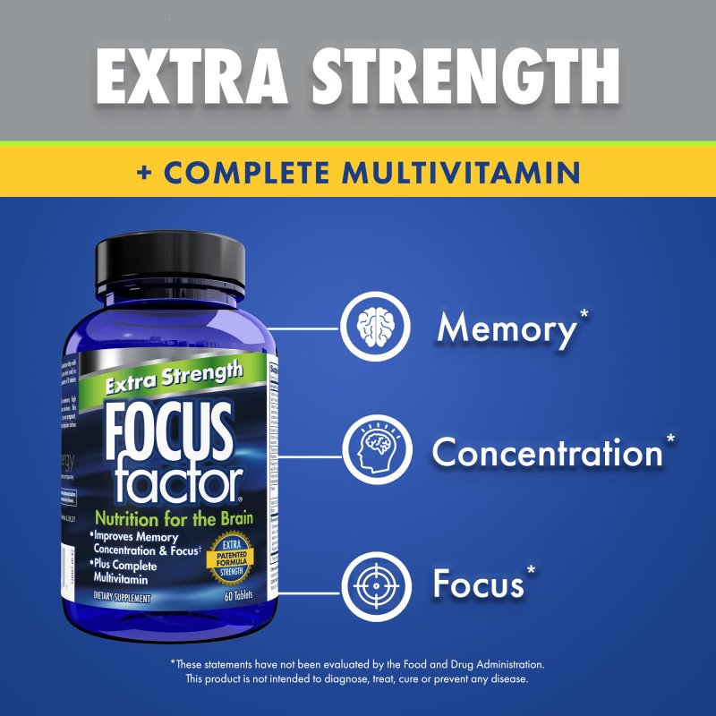 FOCUS FACTOR EXTRA STRENGTH 60 COUNT BRAIN HEALTH SUPPLEMENT BACOPA MONNIERO GINKGO BILOBA