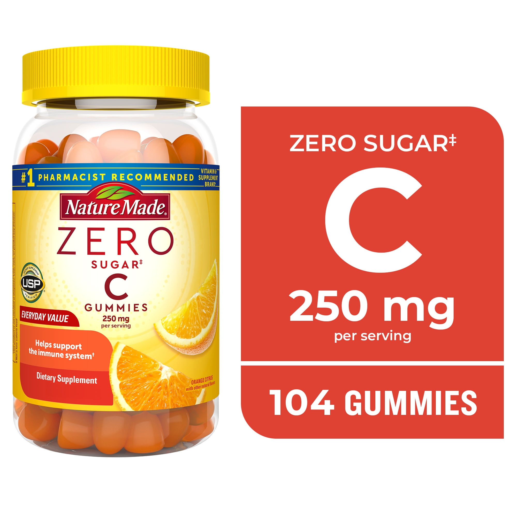 NATURE MADE ZERO SUGAR VITAMIN C GUMMIES SUGAR FREE IMMUNE SUPPORT 104 COUNT