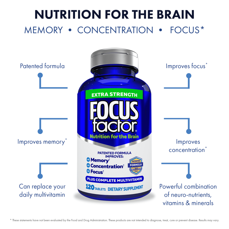 FOCUS FACTOR EXTRA STRENGTH 120 COUNT BRAIN SUPPLEMENT MEMORY FOCUS BOOST
