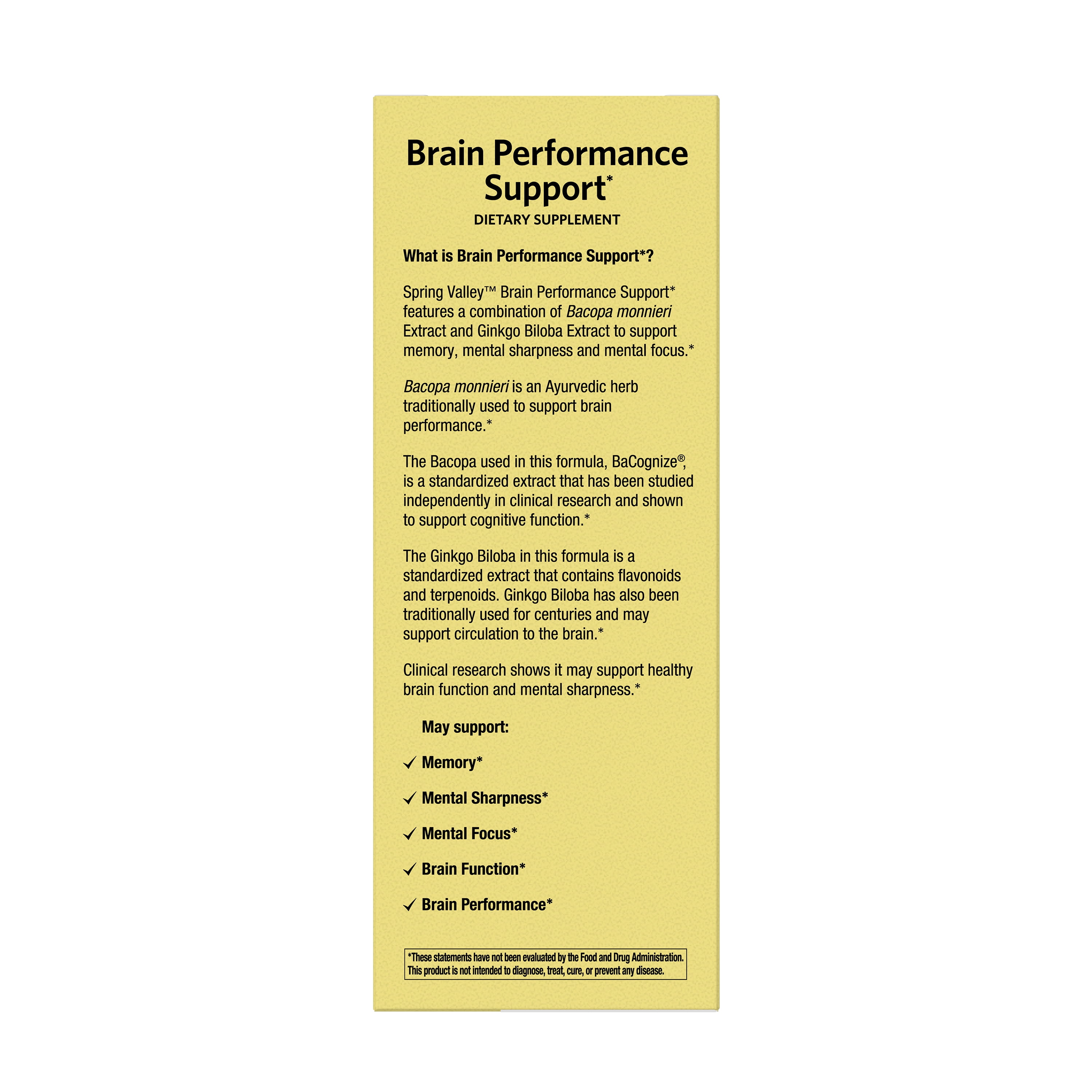 SPRING VALLEY MEMORY SUPPORT SUPPLEMENT CAPSULES 60 COUNT - VEGETARIAN