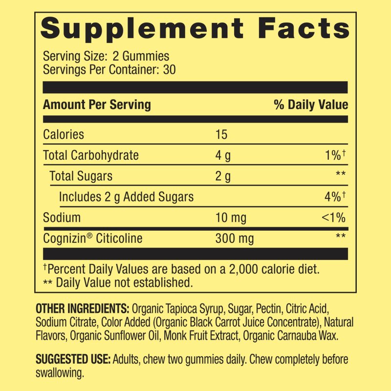 SPRING VALLEY BRAIN HEALTH COGNITIVE SUPPORT GUMMIES COGNIZIN CITOCOLINE 300MG 60CT CHERRY VANILLA FLAVOR