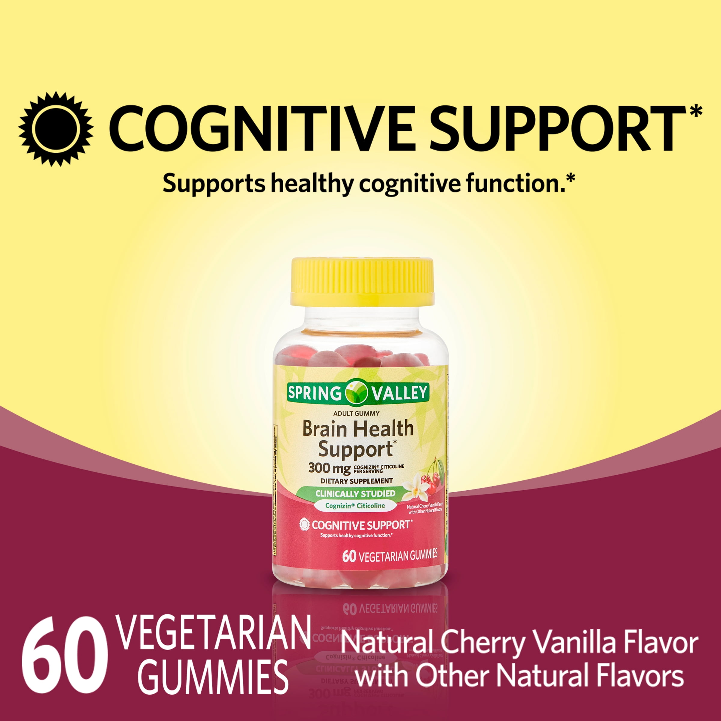 SPRING VALLEY BRAIN HEALTH COGNITIVE SUPPORT GUMMIES COGNIZIN CITOCOLINE 300MG 60CT CHERRY VANILLA FLAVOR