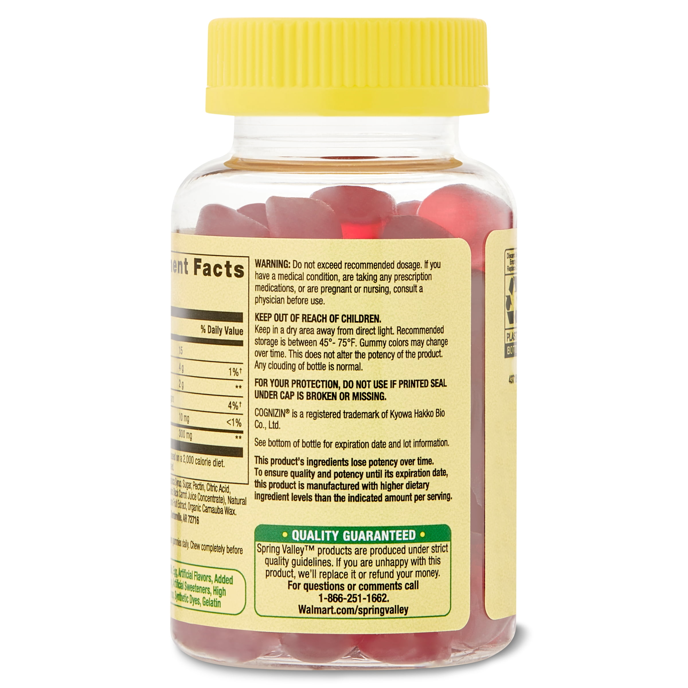 SPRING VALLEY BRAIN HEALTH COGNITIVE SUPPORT GUMMIES COGNIZIN CITOCOLINE 300MG 60CT CHERRY VANILLA FLAVOR