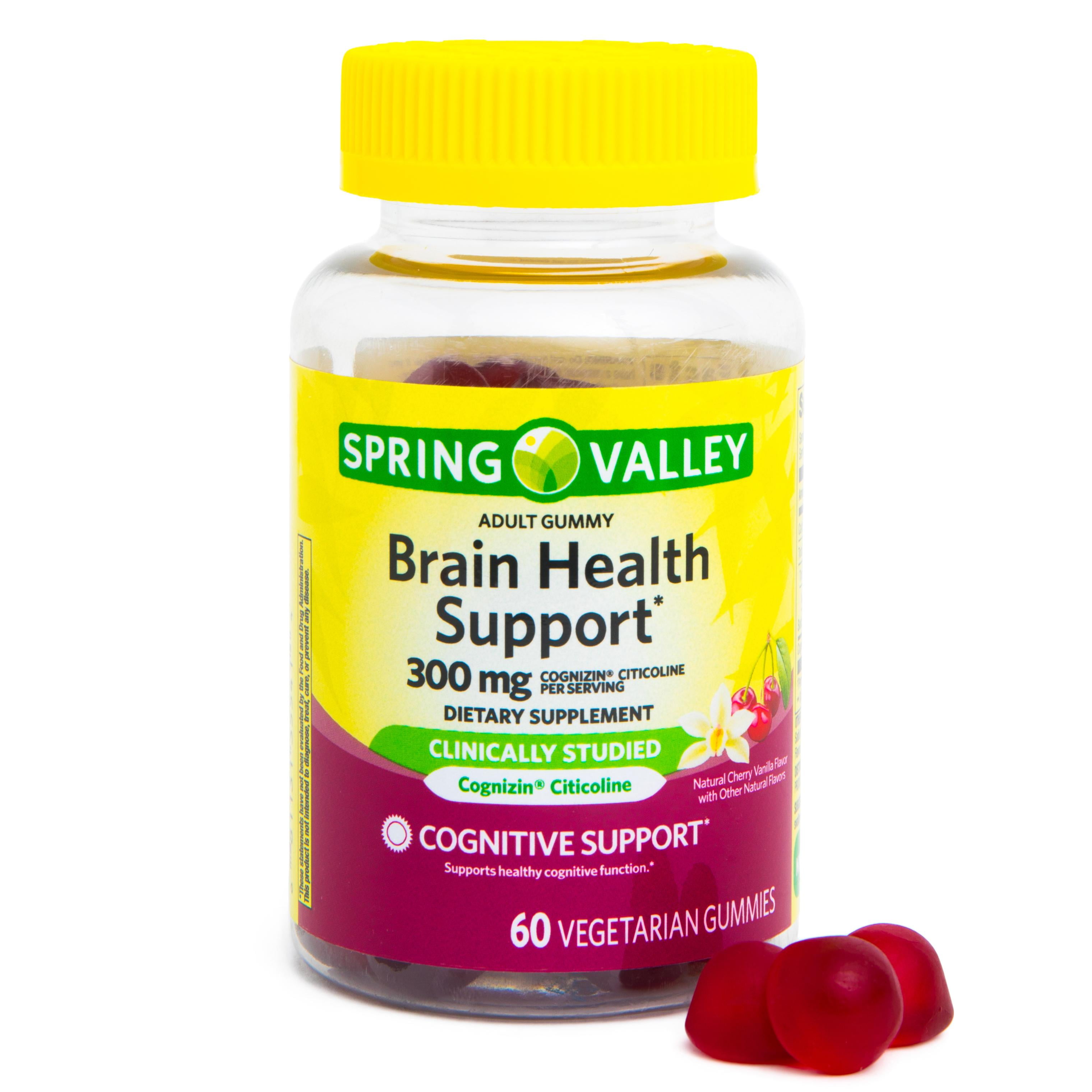 SPRING VALLEY BRAIN HEALTH COGNITIVE SUPPORT VEGETARIAN GUMMIES COGNIZIN CITOCOLINE 300MG 60CT CHERRY VANILLA FLAVOR