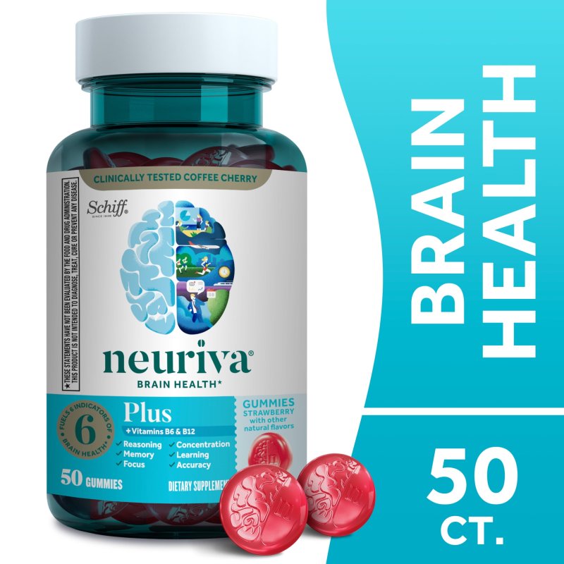NEURIVA PLUS BRAIN HEALTH VITAMINS B12 & B6 SUPPORT MEMORY FOCUS STRAWBERRY 50CT GUMMIES