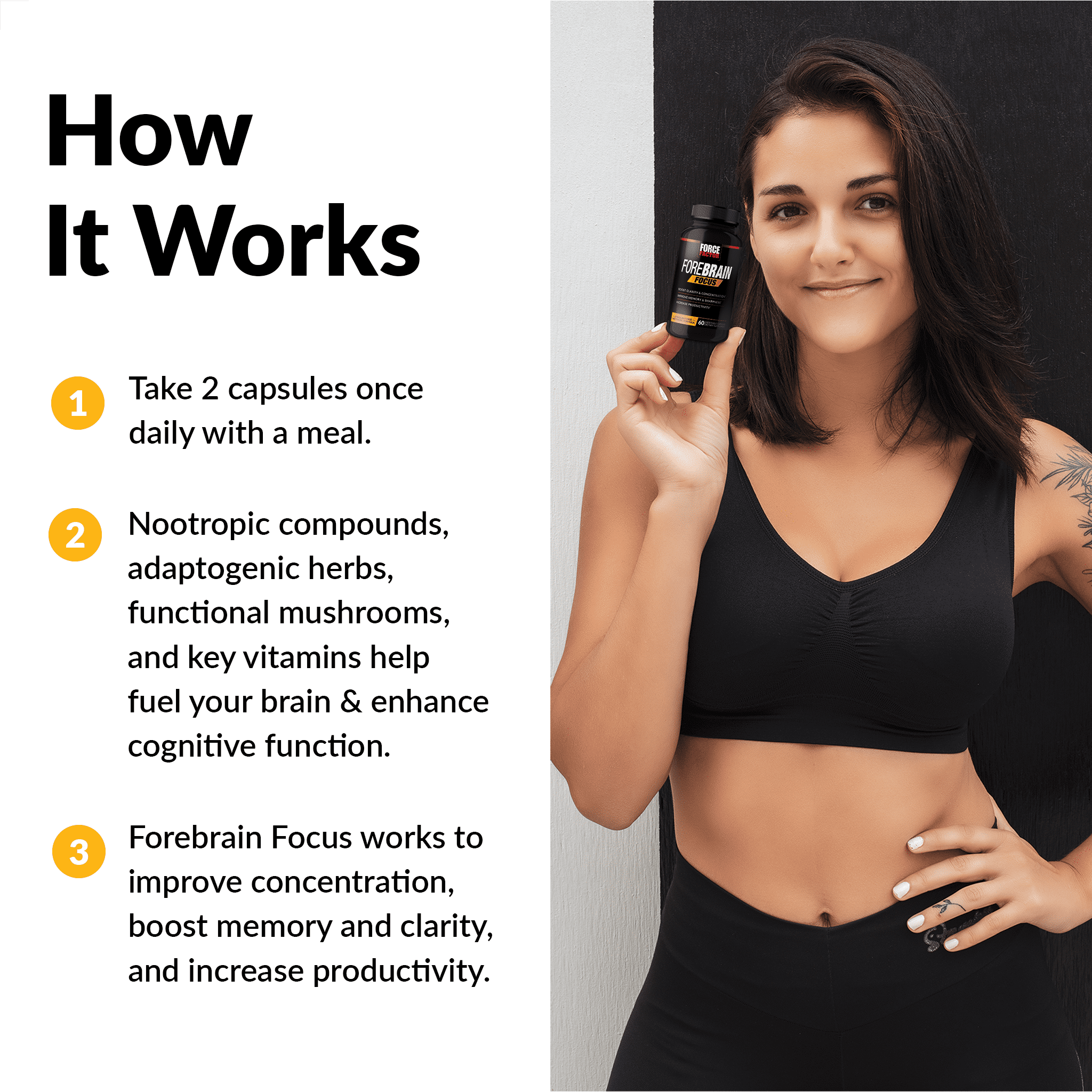 FORCE FACTOR FOREBRAIN FOCUS NOOTROPIC CAPSULES BRAIN HEALTH SUPPLEMENT 60 COUNT.