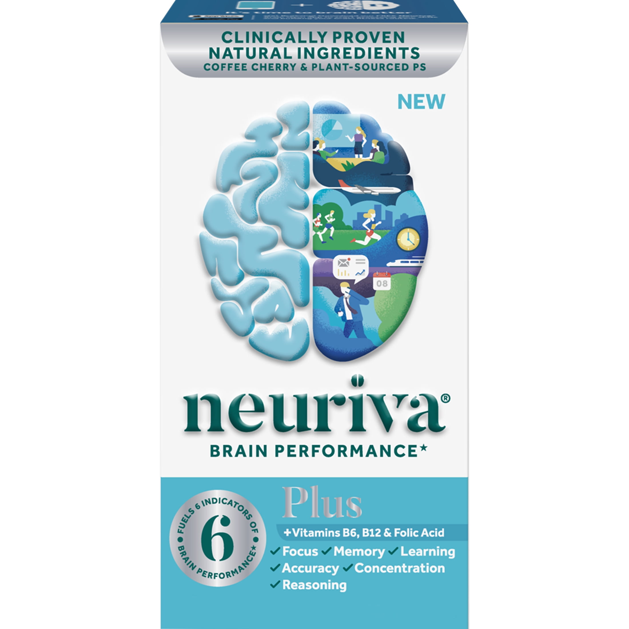 NEURIVA PLUS BRAIN HEALTH SUPPLEMENT 30 COUNT BRAIN SUPPORT NATURAL INGREDIENTS COFFEE CHERRY PLANT SOURCED PHOSPHATIDYLSERINE 2 PACK