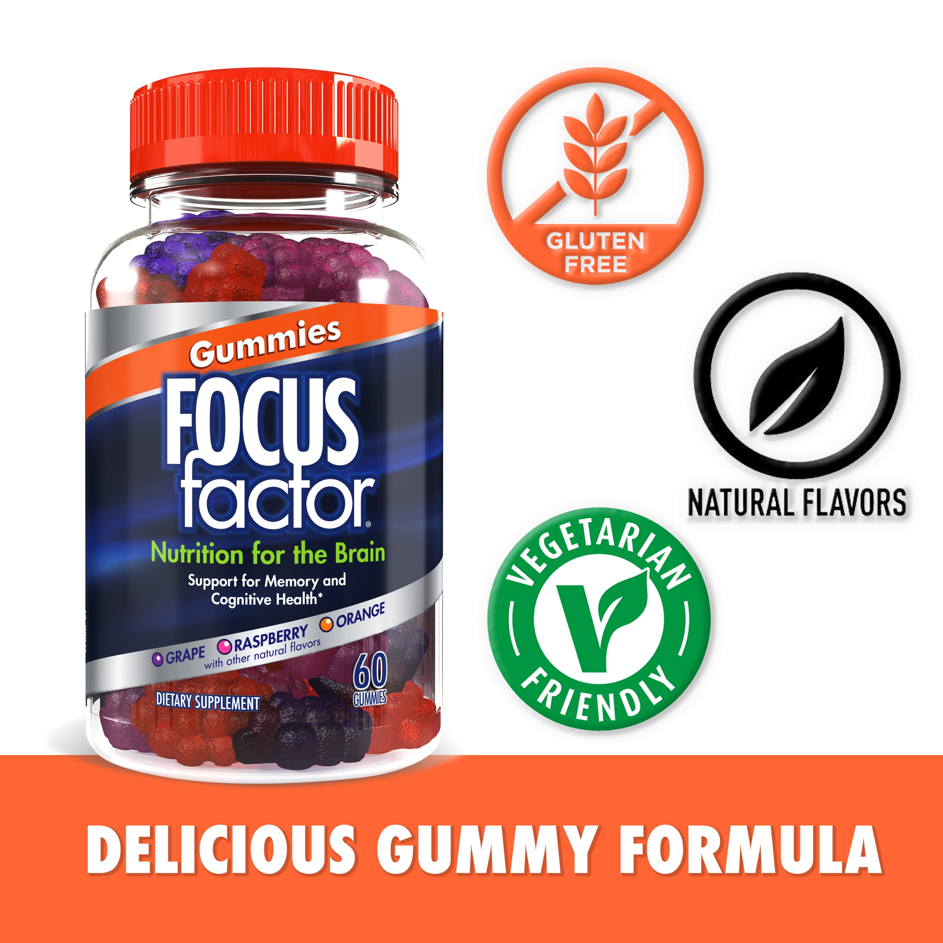 FOCUS FACTOR GUMMIES 60 COUNT MEMORY BRAIN HEALTH SUPPLEMENT HUPERZINE BACOPA MONNIERI